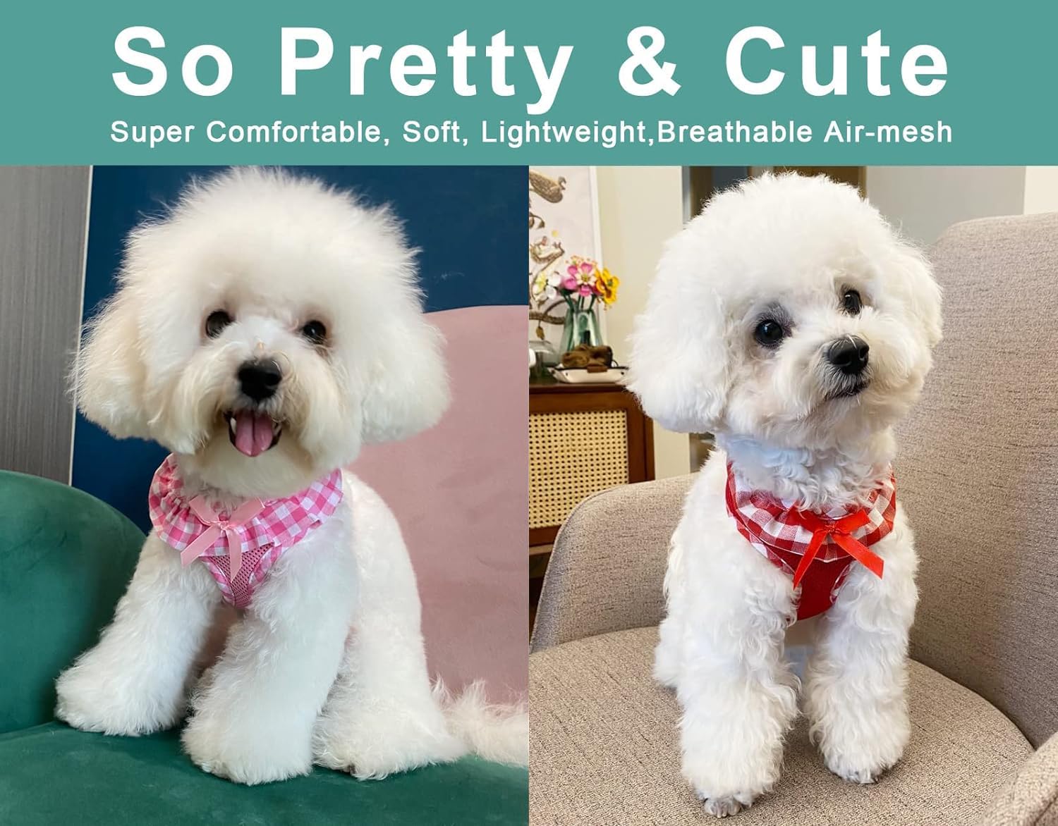 Superbuddy Upgraded Soft Mesh Dog Harness, Super Breathable Lightweight Pet Harnesses For Puppy Dogs Outdoor Walking, Pink And R