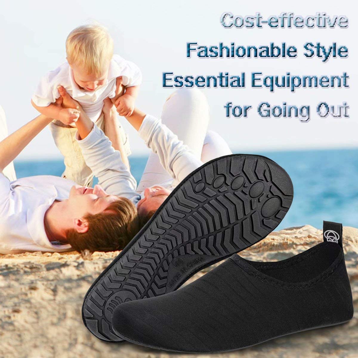 Yalox Water Shoes Womens Mens Outdoor Beach Swimming Aqua Socks Quick-Dry Barefoot Shoes Surfing Yoga Pool Exercise(Black,3839Eu