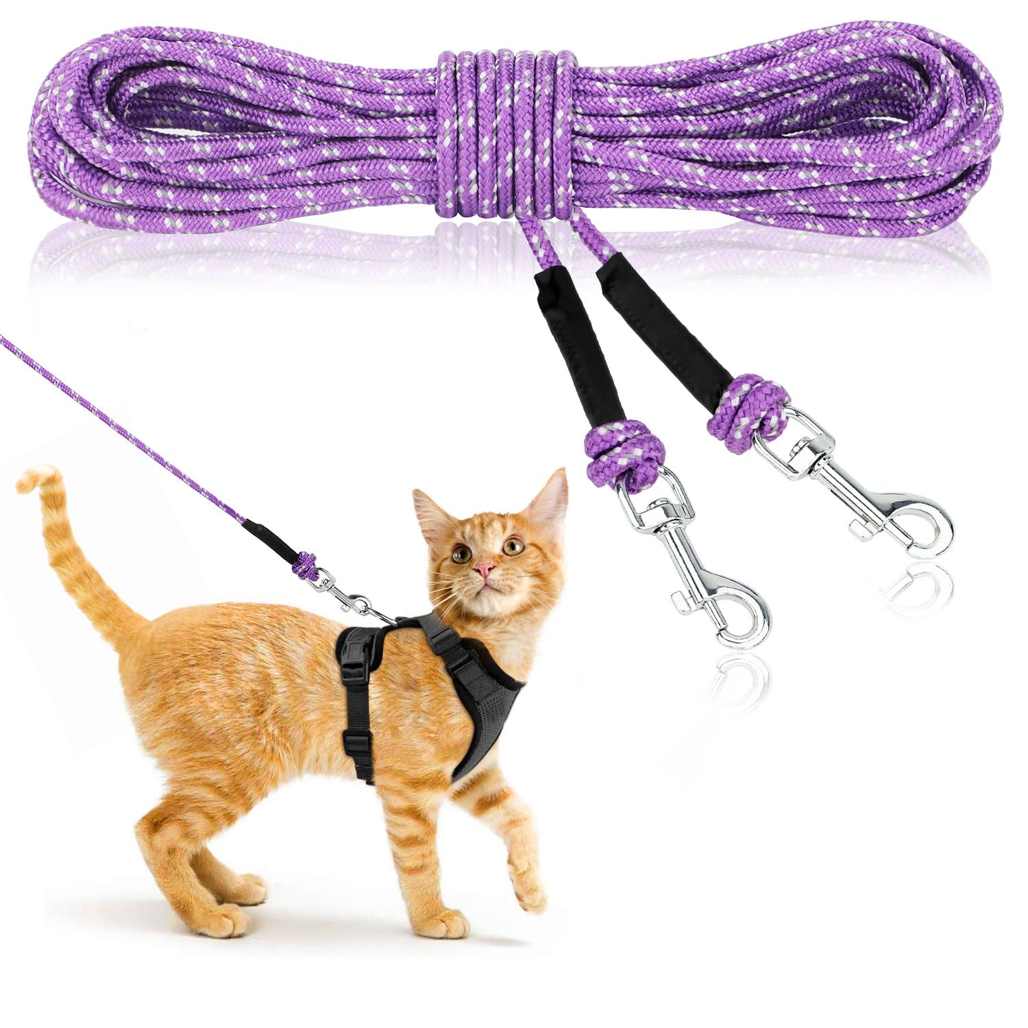 Rypet Reflective Cat Long Leash - 15 Ft Escape Proof Walking Leads Yard Long Leash Durable Safe Personalized Extender Leash Tran