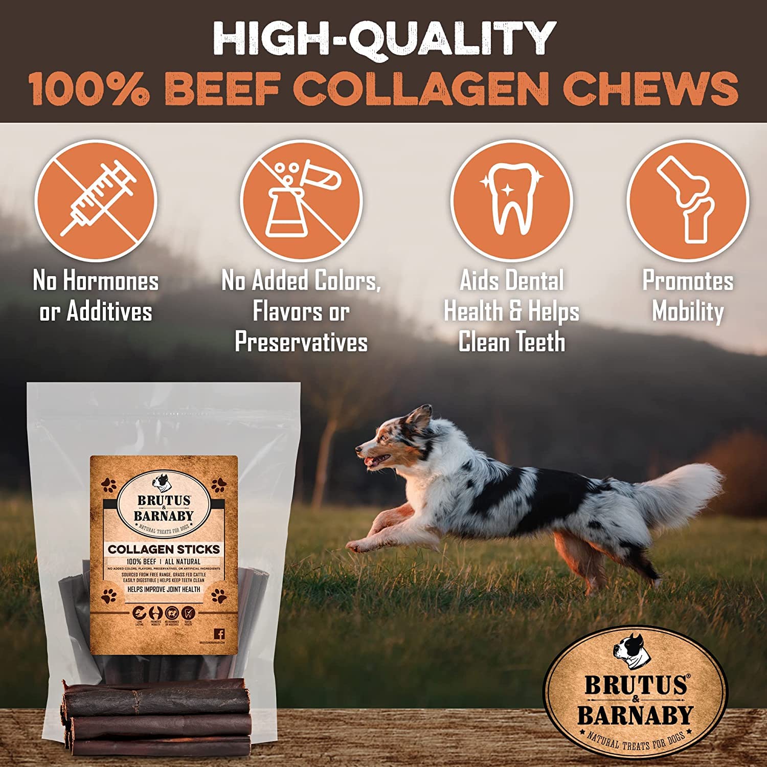 Beef Collagen Sticks For Dogs - Great Long Lasting Beef Collagen Dog Chews - Odor-Free, Natural Treat That Supports Joint Health