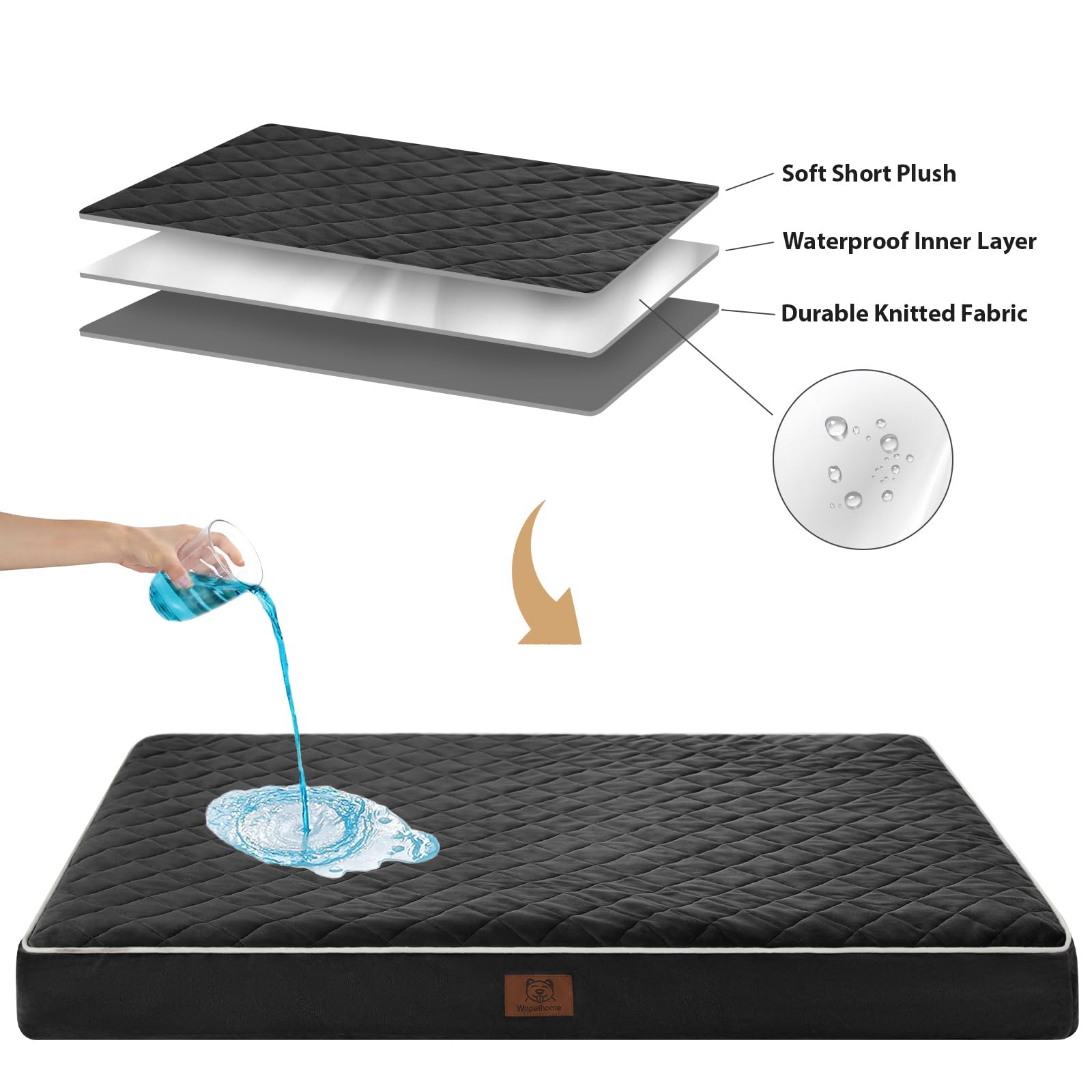 WNPETHOME Orthopedic Big Dog Beds Large Sized Dog, Waterproof Extra Large Dogs Bed with Removable Washable Cover, Multi-Needle Q