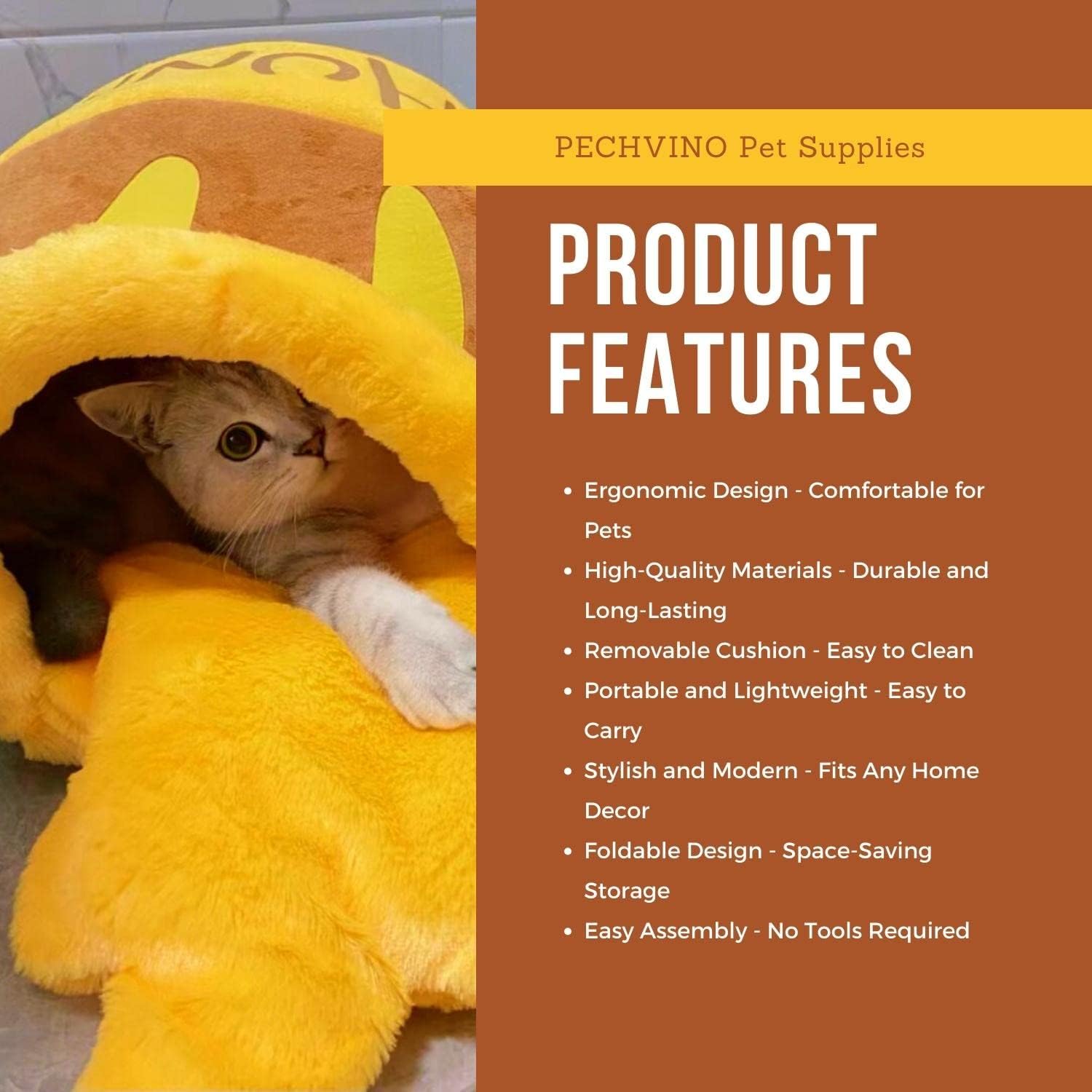Pechvino Honey Pot Cat Bed - Comfortable Memory Foam Pet Furniture With Removable Cushion - Stylish And Washable Cat Bed For Sma