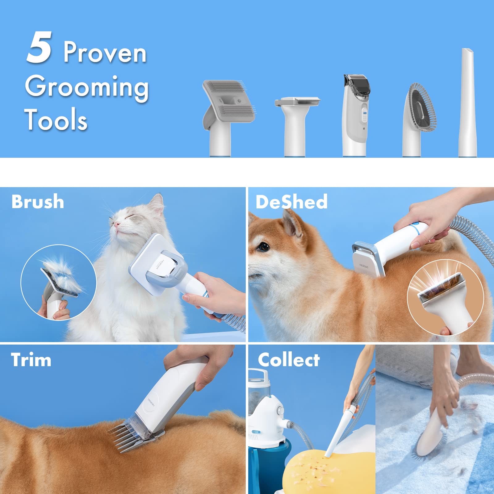 Neakasa P2 Pro Dog Grooming Kit, Dog Clippers Vacuum Suction 99% Hair, Pet Grooming with 5 Proven Tools, 2L Large-Capacity Easy