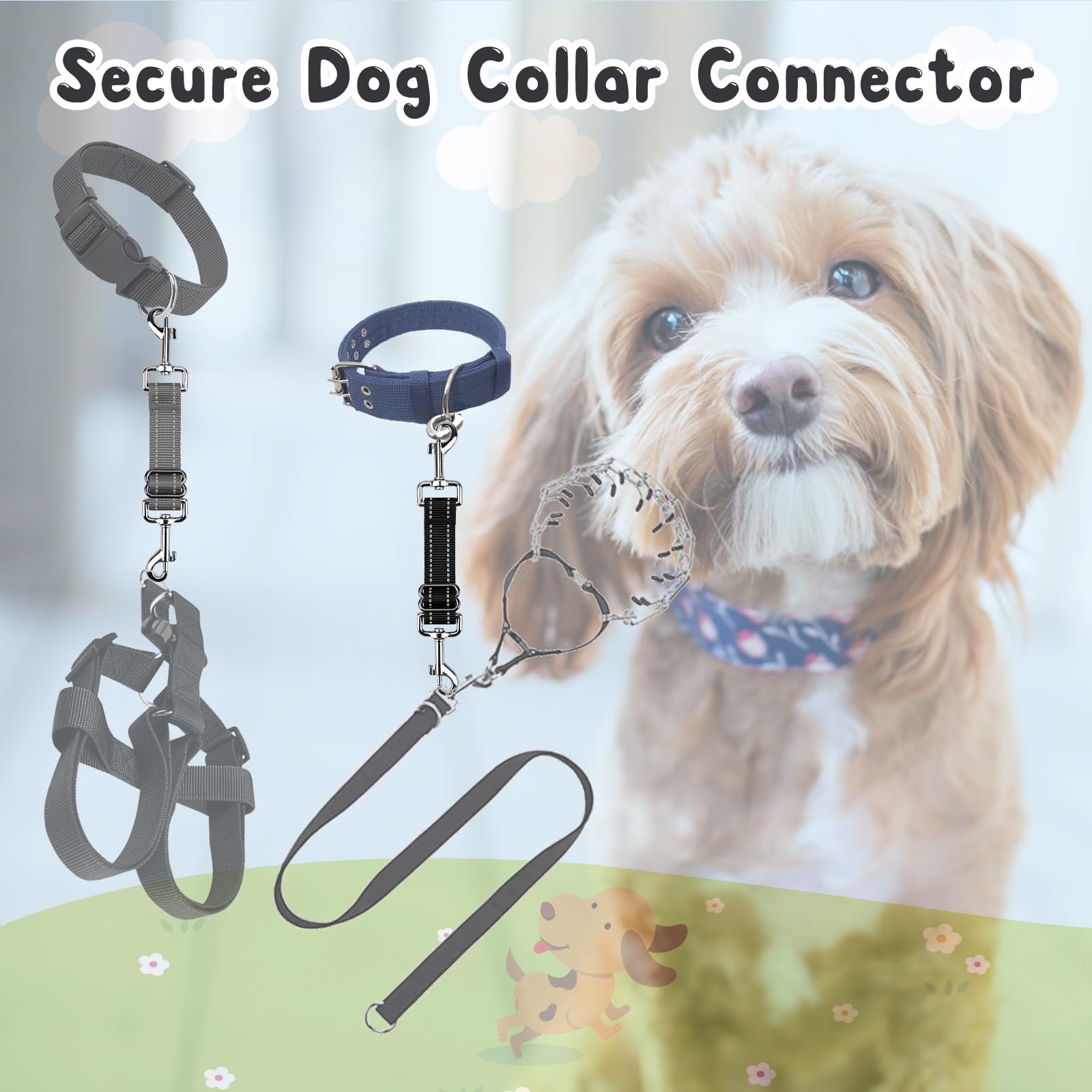 Yuepet Dog Safety Collar Clips 2 Pack Adjustable Prong Backup Clips Reflective Double Ended Backup Clasp Leash Connector For Dog