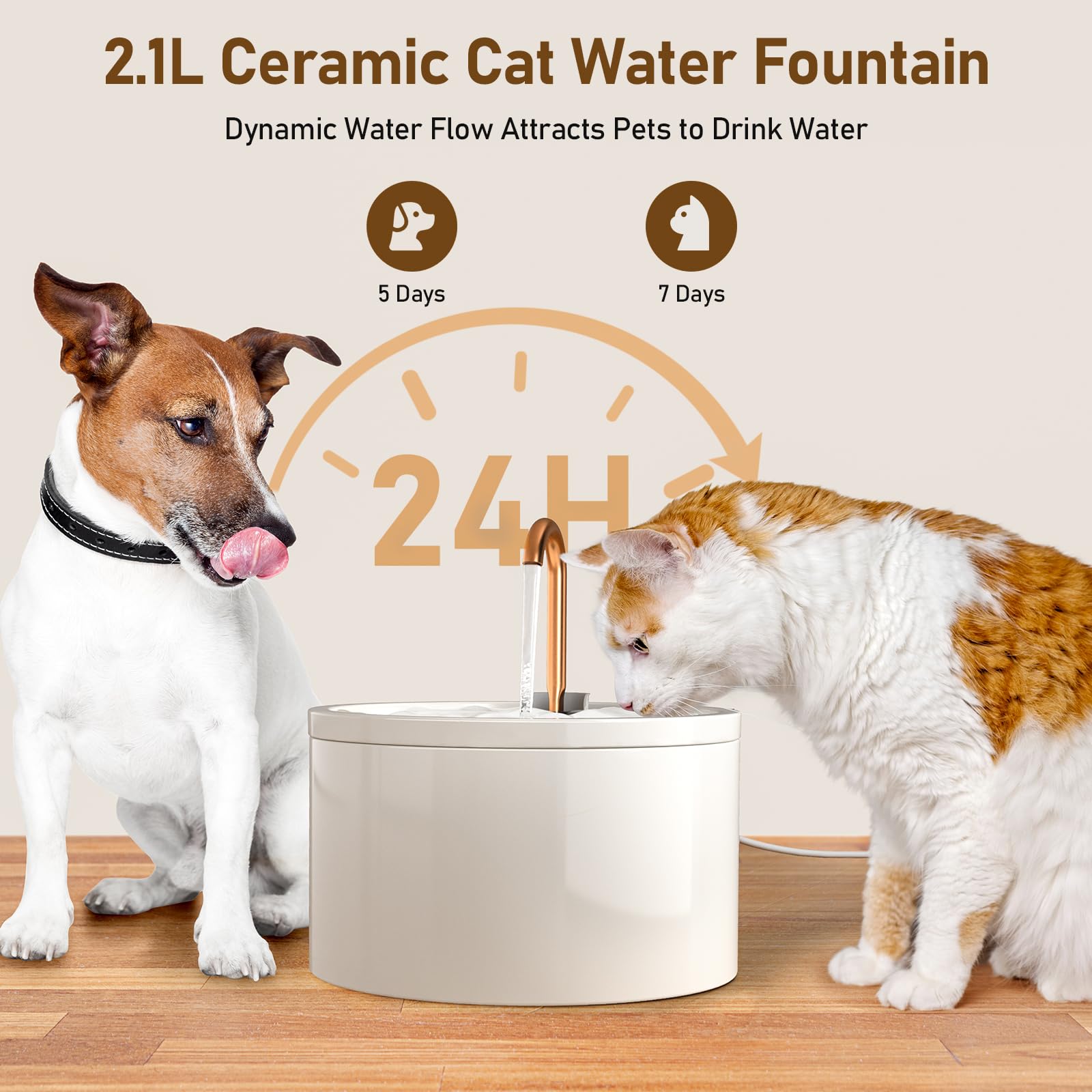 Dooob Ceramic Cat Water Fountain, 2.1L/71Oz Ceramic Cat Fountain, Automatic Ceramic Water Fountain For Cats, Pet Water Fountain