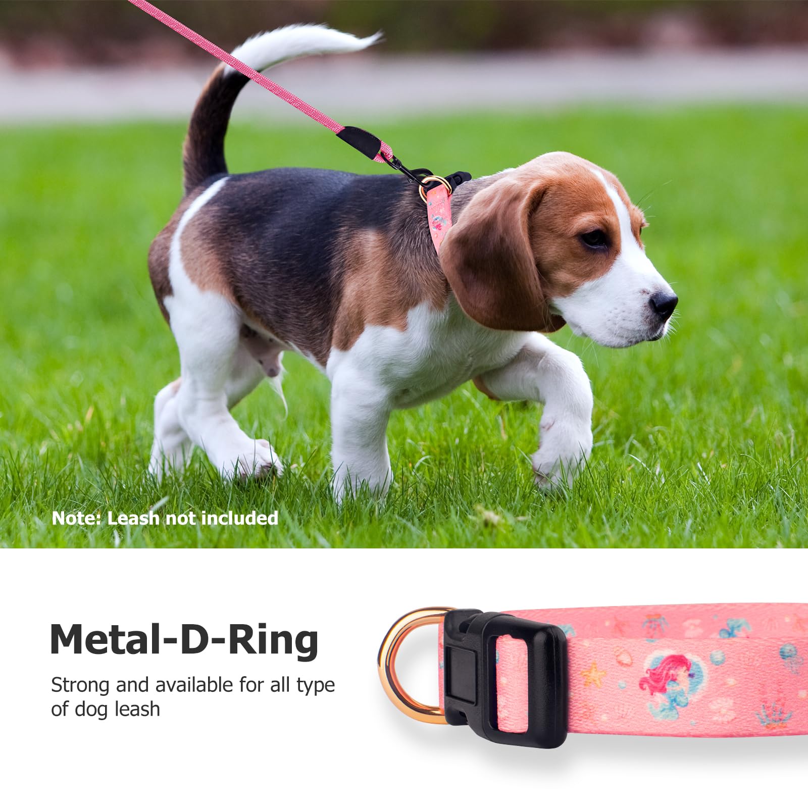 Handmade Dog Collar for Small Medium Large Dogs,Pink Mermaid with Pendant Fall and Winter Fashions Dog Collar,Ideal for Girl Dog