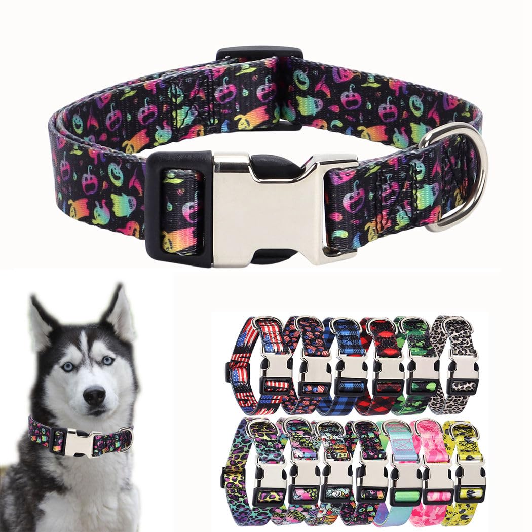 Halloween Dog Collars For Small Dogs, Pretty Pattern Ghost Pumpkins Holiday Dog Collar Metal Buckle Durable Soft Boy Puppy Collars For Xsmall Small Medium Large Breed Pet Male Dogs Cats, S