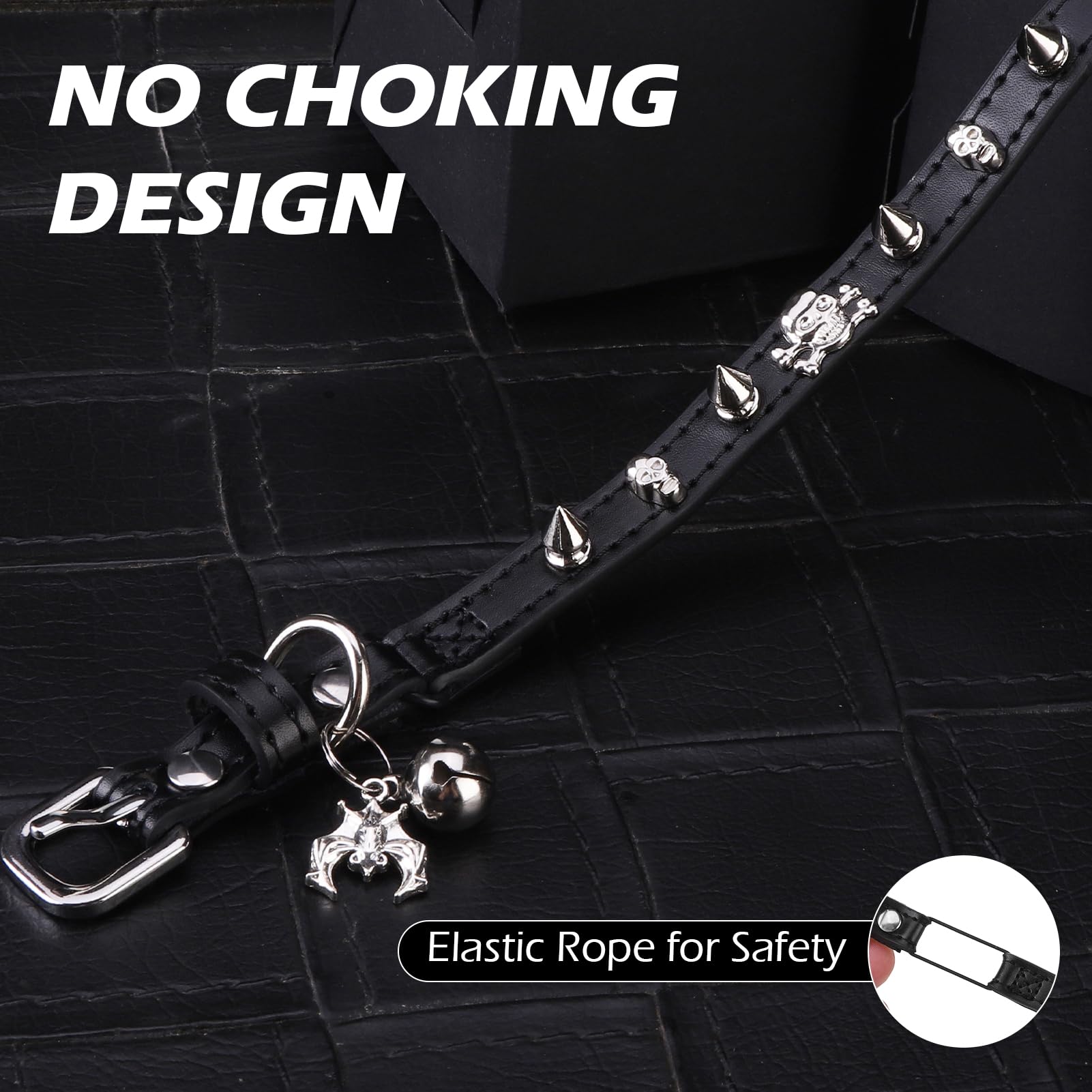 Expawlorer Halloween Leather Cat Collar - Adjustable Pet Collar With Rivet Spike For Girl Boy Cats, Punk Accessories With Bell &