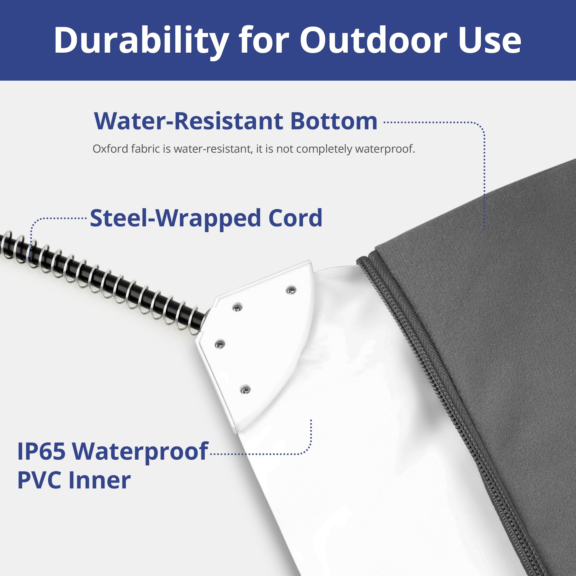Petace Outdoor Heated Dog Bed, Gray Heating Pad, 35.4" x 23.6", 80 Watts for Cats and Dogs