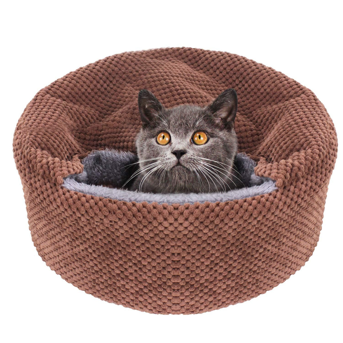Winsterch Washable Cat Bed - Round Soft, Cozy & Warming For Indoor Cats. Calming Kitten Pet Bed. Small Pet Covered Cat Cave Beds