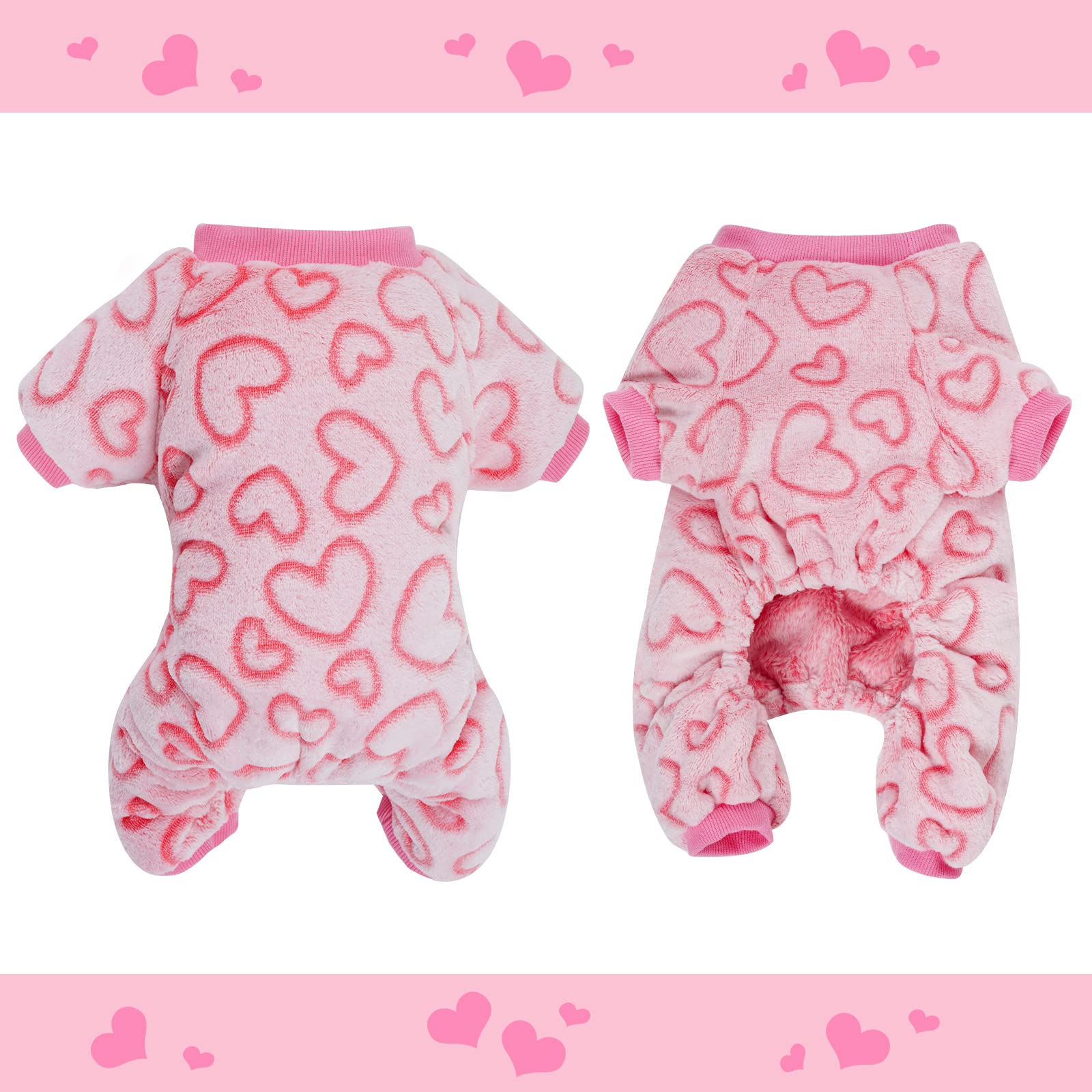 Dxhycc Fleece Dog Pajamas Cute Dog Heart Pajamas Puppy Jumpsuit Pajamas Warm Soft Pet Holiday Clothes For Small Medium Cats And Dogs (Pink, S)