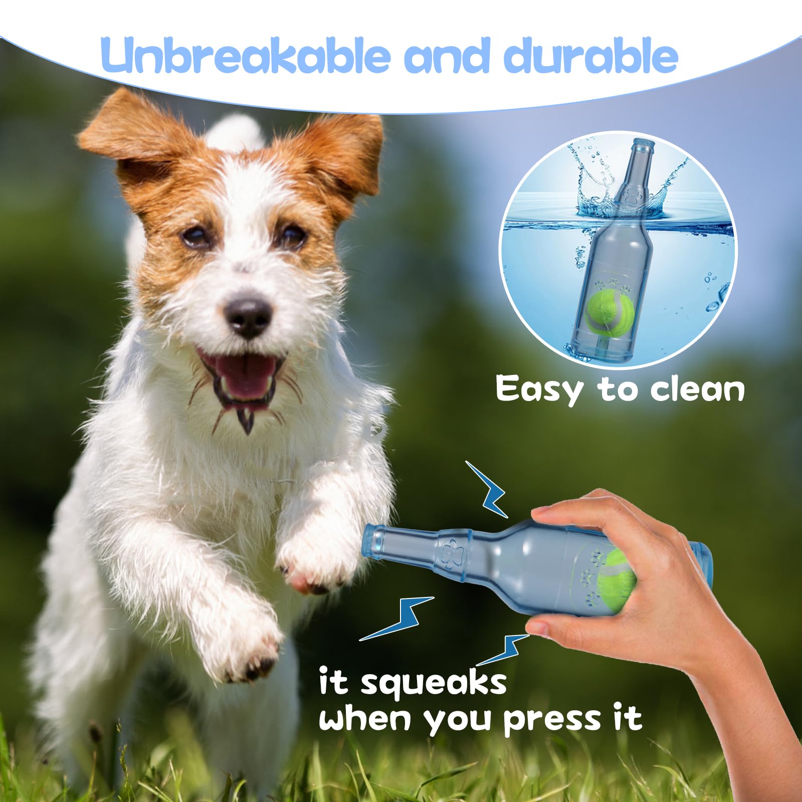 Metionc Indestructible Dog Toys For Aggressive Chewers, Contains Tennis Ball, Durable Squeaky Dog Toys (Blue, S)