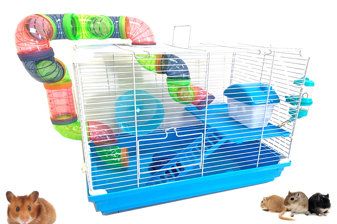 New 2/3/5-Levels Hamster Habitat Rodent Gerbil Mouse Mice Rats Animal Critter Cage (White/Blue)