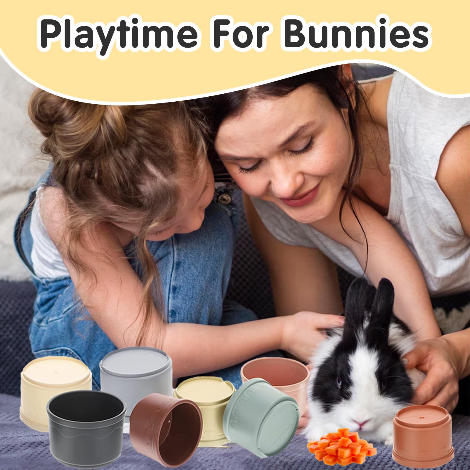 Iffitya 8 Pcs Stacking Cups for Rabbits, Colorful Bunny Toys for Rabbits and Small Animals, Nesting Rabbit Toys of Different Siz