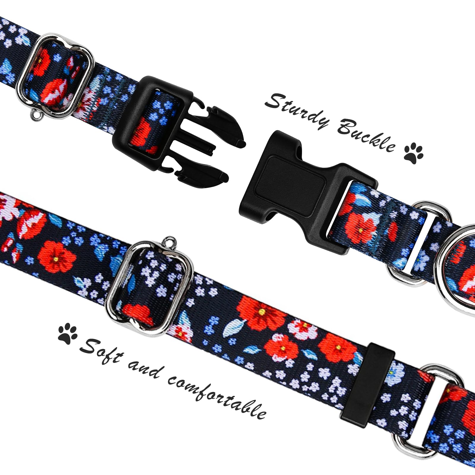 Hikiko Martingale Collar For Dogs Cute Floral Dog Collar For Small Medium Large Dogs Soft Nylon Flower Dog Collars (Plum Blossom
