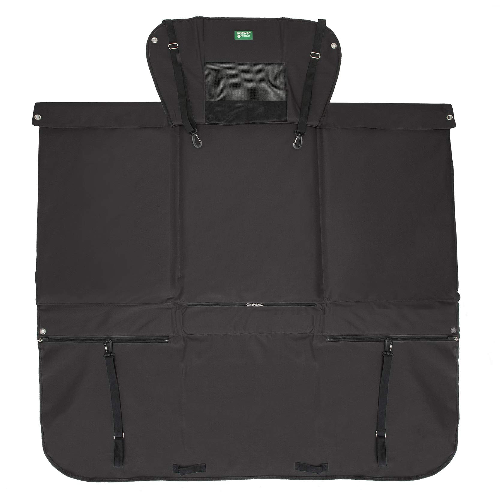 Furhaven Deluxe Multi-Panel Hard Bottom Platform Bridge Backseat Protector w/ Travel Bag - Black, One Size