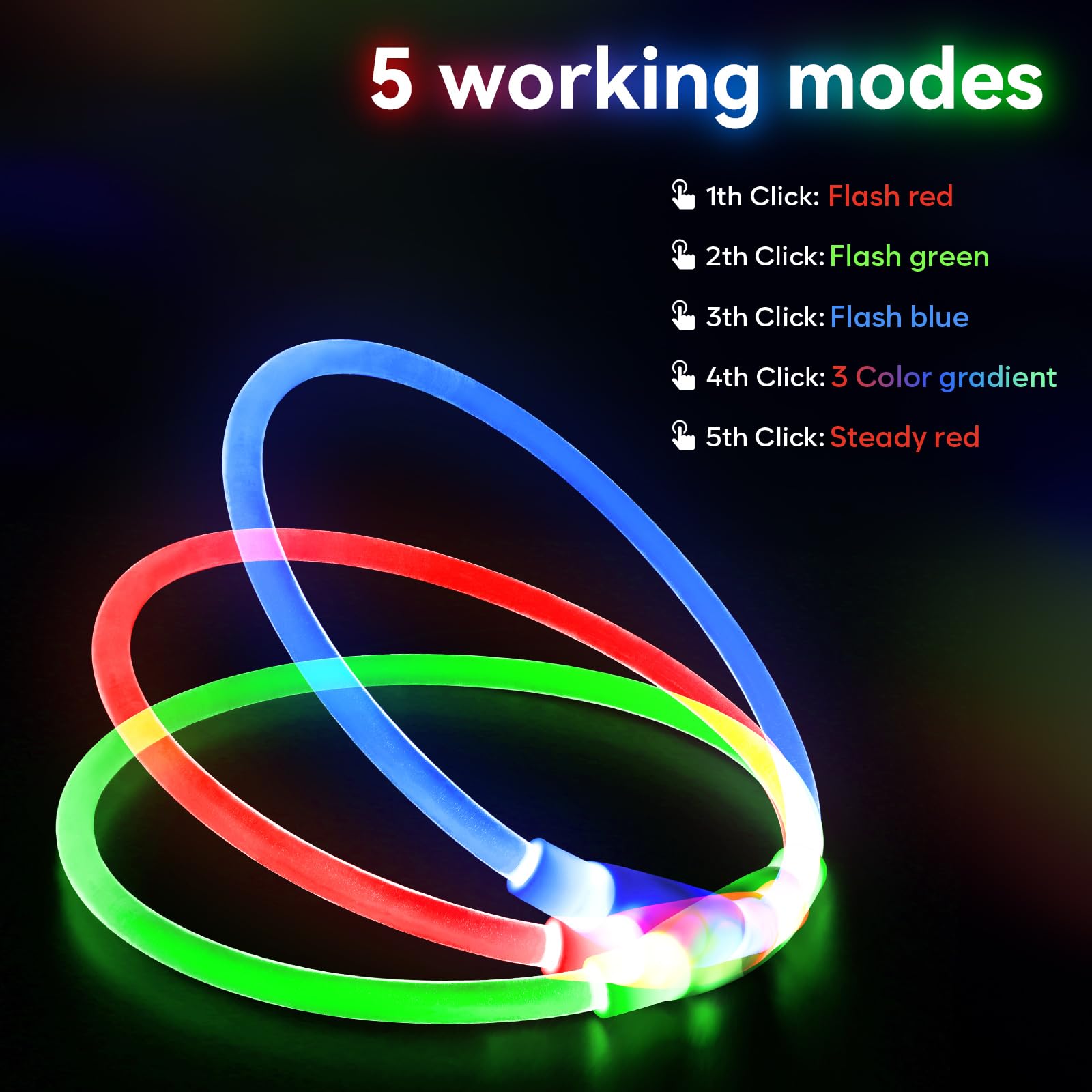 Higo Light Up Dog Collar, Rgb Rechargeable Led Dog Collar, Tpu Dog Collar Light For Night Walking, Cuttable Size, Be Seen At Nig
