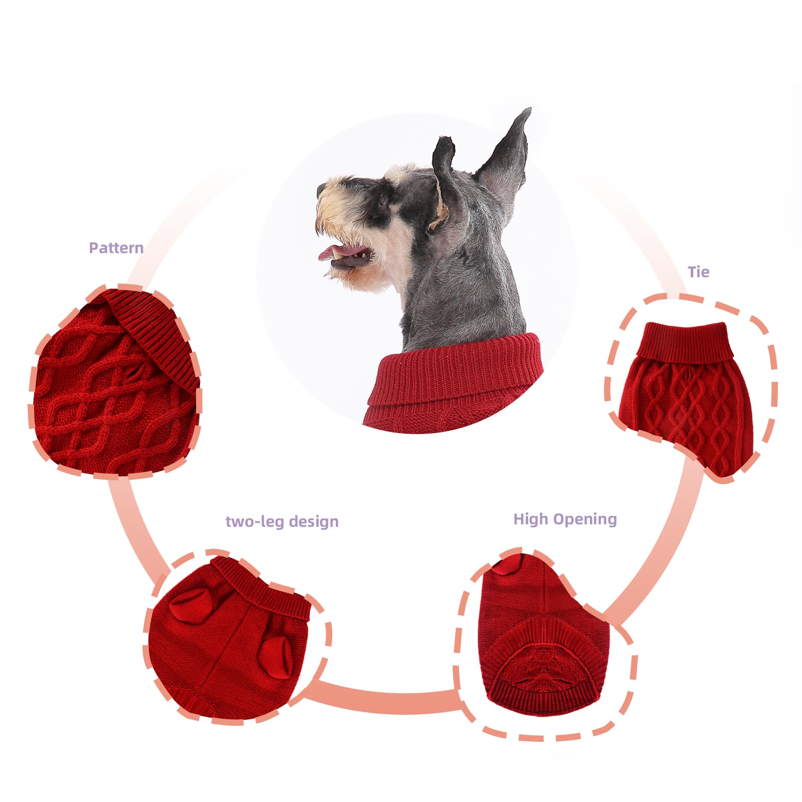 Dog Christmas Sweater, Mengmengda Cable Knitwear, Warm Clothes For Chihuahua, Bulldog, Dachshund, Pug, Yorkie, Dog Outfits For Small Dogs Medium Dogs (Red Xs)