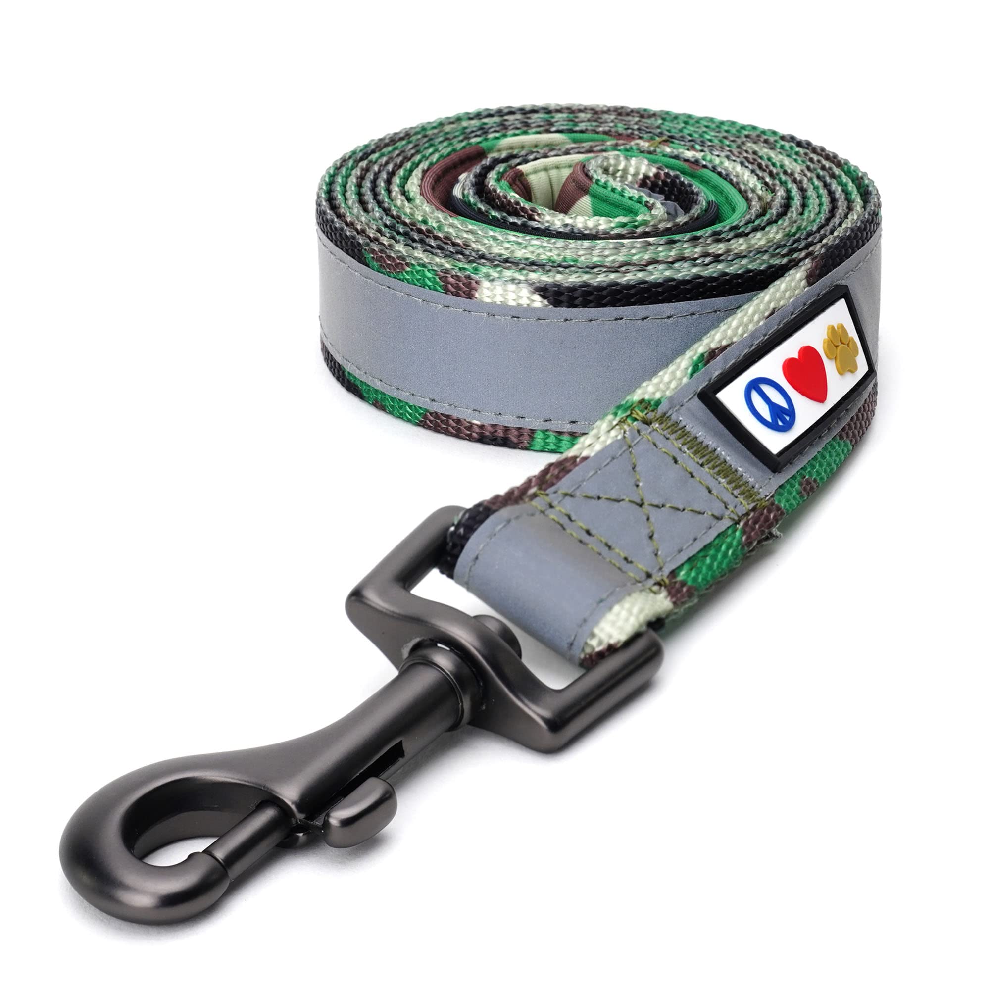 Pawtitas 6 FT Padded Dog Leash with Comfortable Neoprene Padding Handle - Camo Green Lead | Small Reflective Dog Leash with High