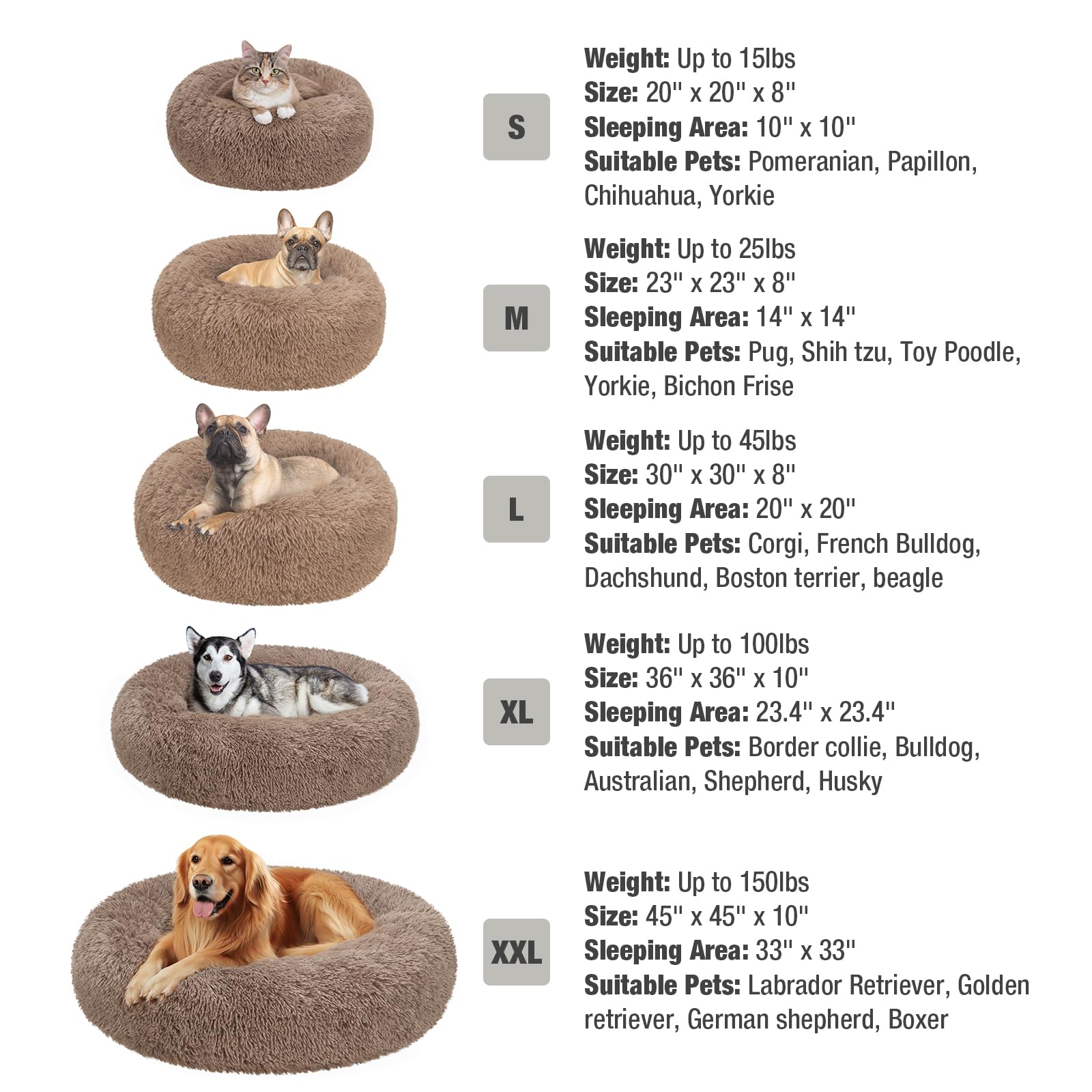 Veehoo Calming Donut Cat Bed For Small Cats Dogs-Round Small Cat Dog Bed, Anti Anxiety Fluffy Faux Plush Cuddler Washable Puppy