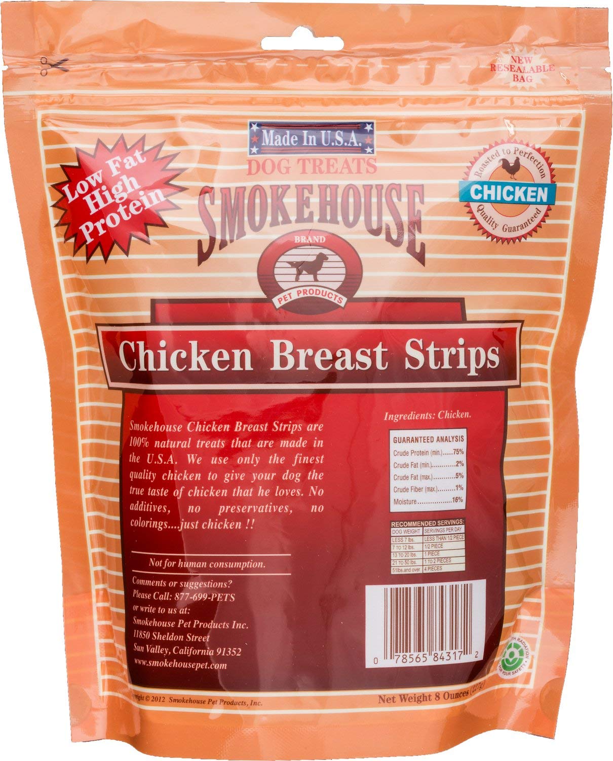 Smokehouse 100-Percent Natural Chicken Breast Strips Dog Treats, 8-Ounce