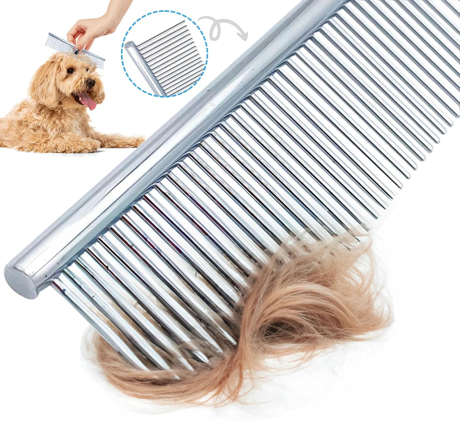Hikster Dematting Comb For Dogs & Cats With Stainless Steel Rake Comb, Double Sided Pet Grooming Tools, Furever Brush, Cat Dematting Tool, Undercoat Rake For Small, Medium & Large Hairs Coat