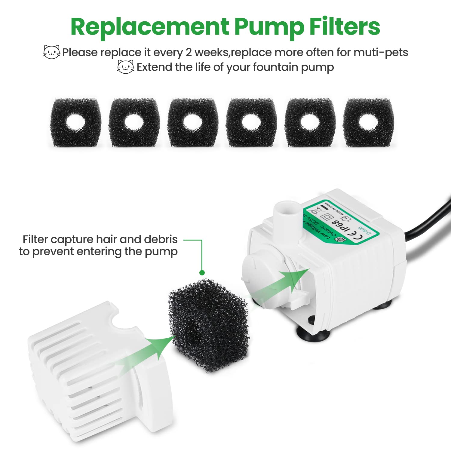 12 Pack Replacement Filters for D60 100oz/3L Automatic Pet Fountain, ZEKIRY Carbon Cat Water Fountain Filters, Triple Filtration