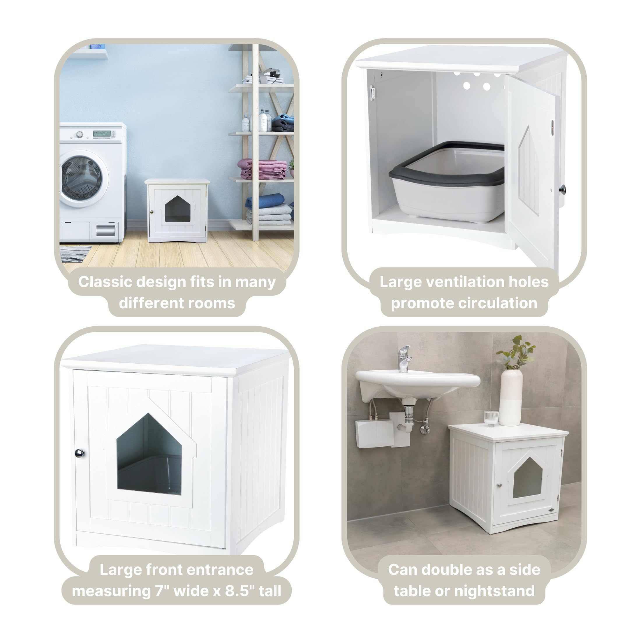 Trixie Litter Box Enclosure, Hidden Kitty Litter Box Cabinet, Furniture Style, White,(19.84 Lbs)