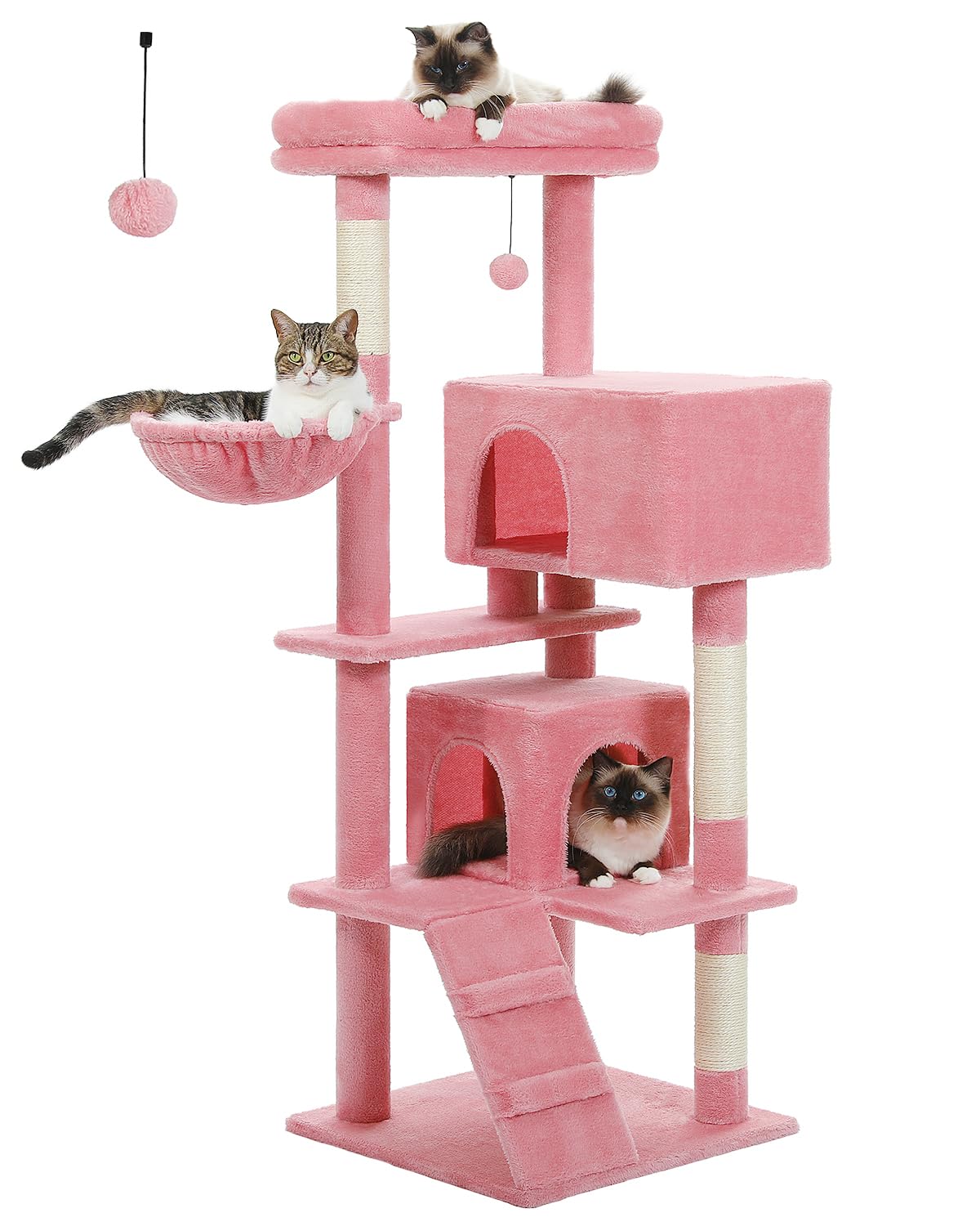 Muttros Pink Cat Tree For Large Cats With Super Large Top Perch,56.2'' Multi-Level Tower For Indoor Cats With Hammock, Cat Shelv