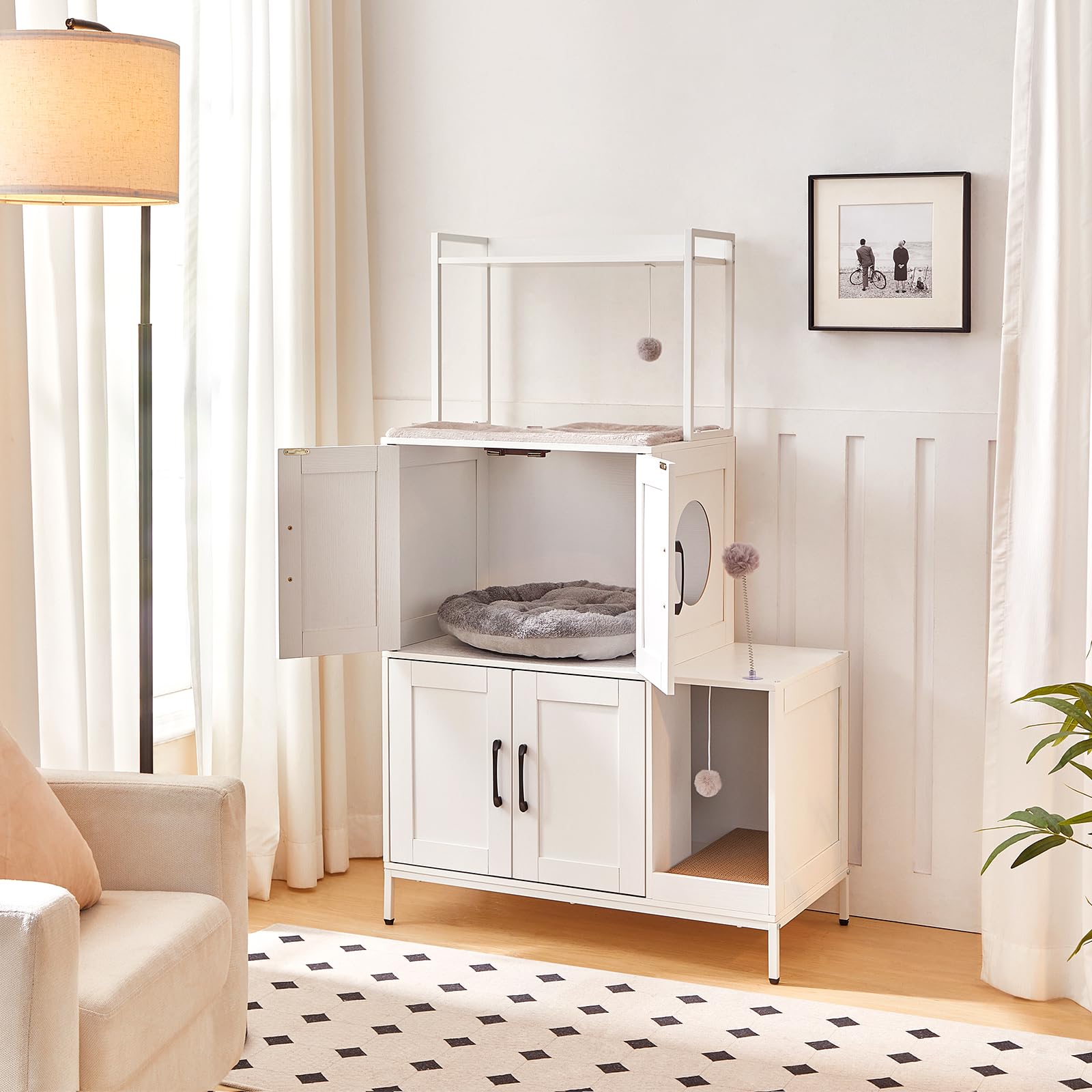 HOOBRO Cat Litter Box Enclosure, 2-in-1 Furniture with Storage, Engineered Wood, White, 30.7"L x 17.7"W x 53.1