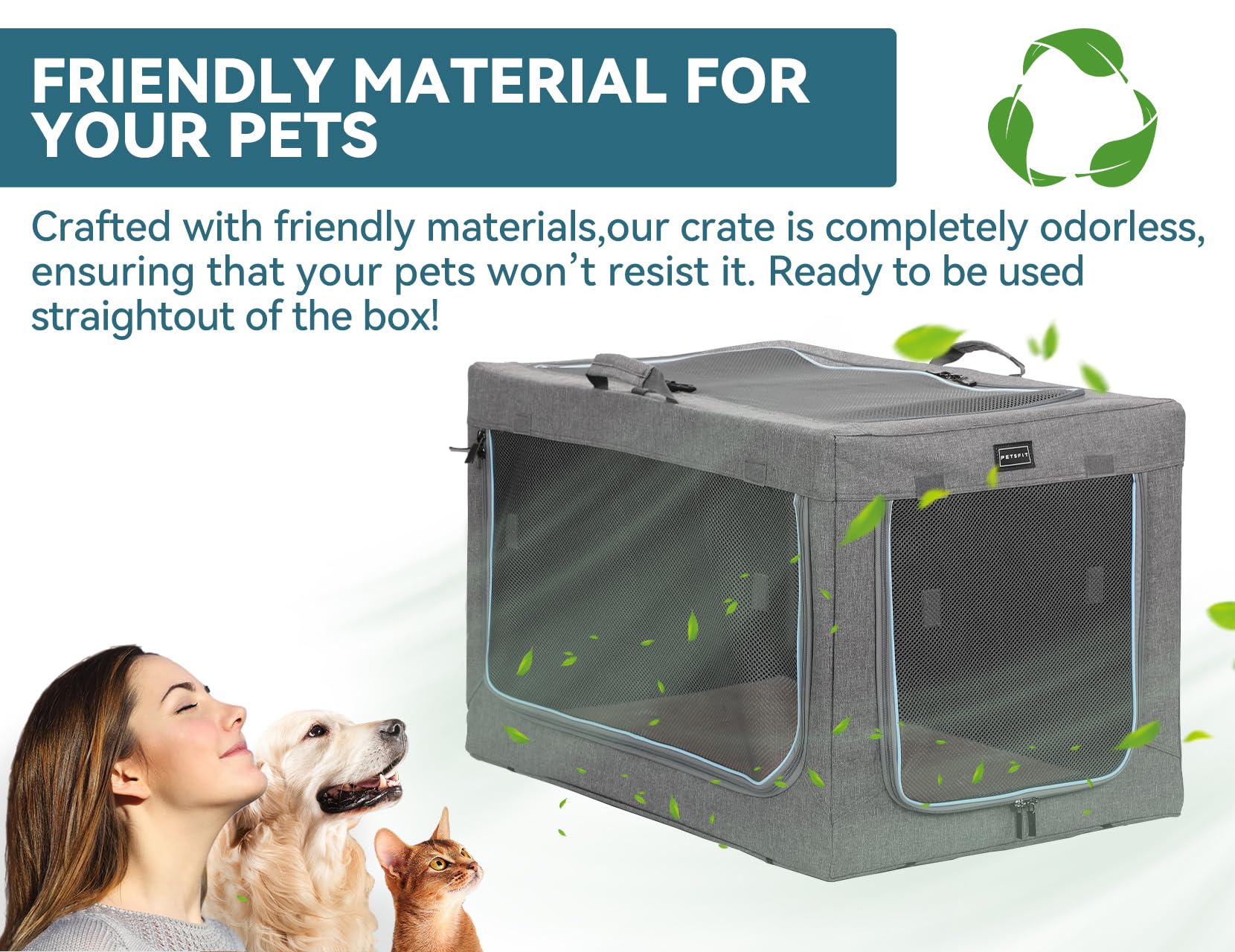 Petsfit Dog Crates For Large Dogs, Adjustable Design Soft Kennel With Chew Proof Mesh Windows & Thicken Mat, Ideal For Indoor & Outdoor Travel Grey