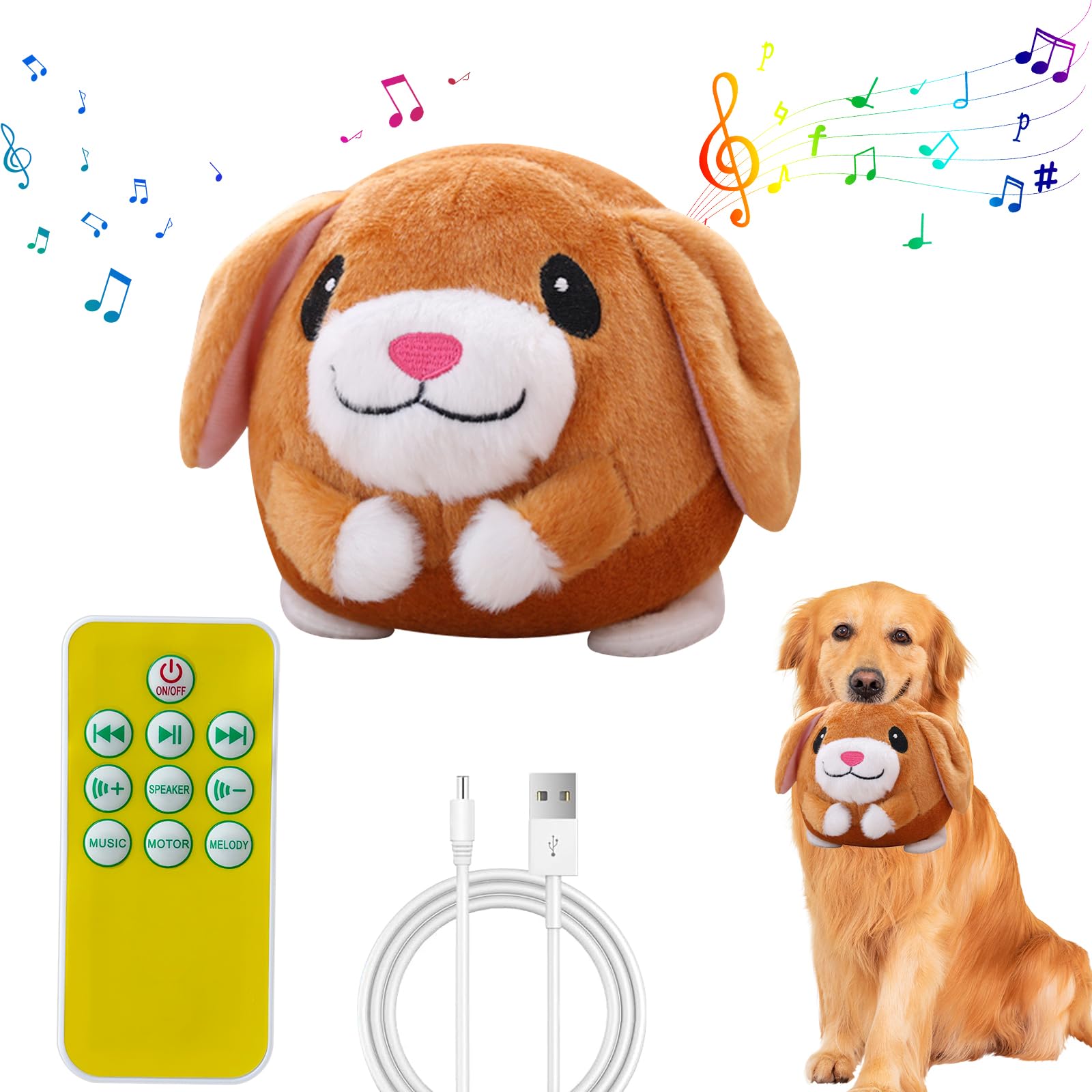 Laiamer Interactive Plush Dog Toy - Bouncing Rolling Ball With Remote Control And Music, Self-Moving Pet Toy For Small/Medium/La