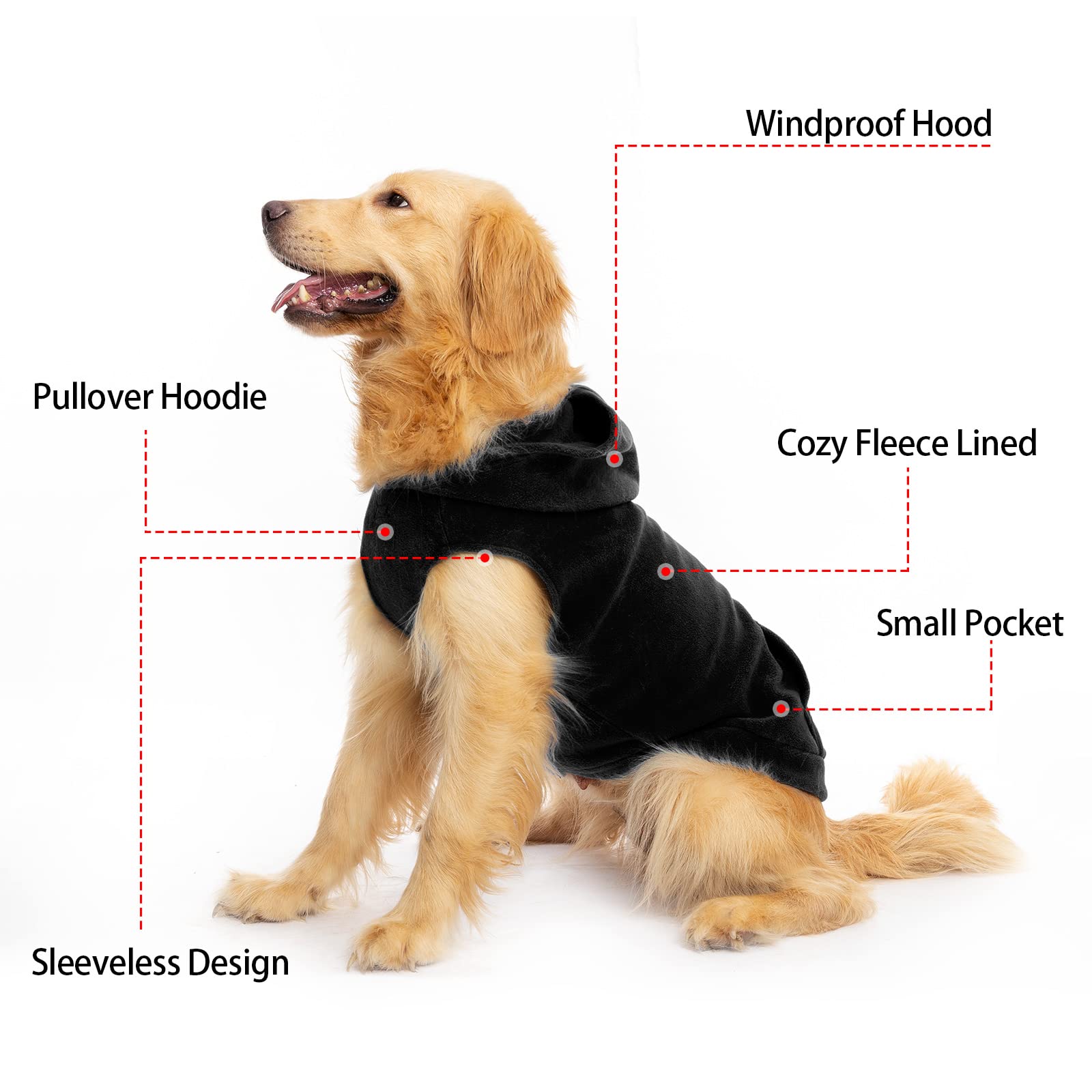 Expawlorer Pet Dog Clothes With Pocket, Polar Fleece Dog Hoodie Fall Cold Winter Sleeveless Sweater With Hat Warm Cozy Sweatshirt For Small To Large Dogs Boy And Girl (Black, Xl)
