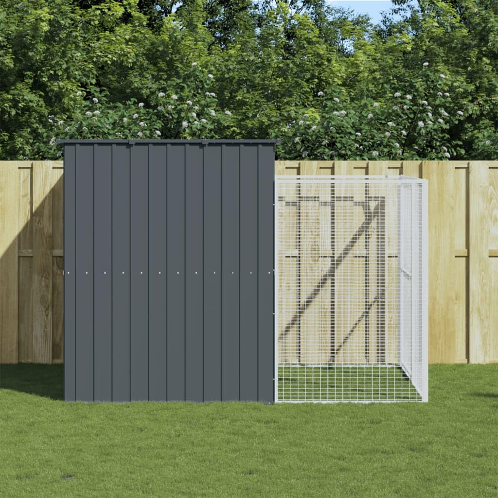 vidaXL Dog House with Run Anthracite 84.3x99.6x71.3 Galvanized Steel