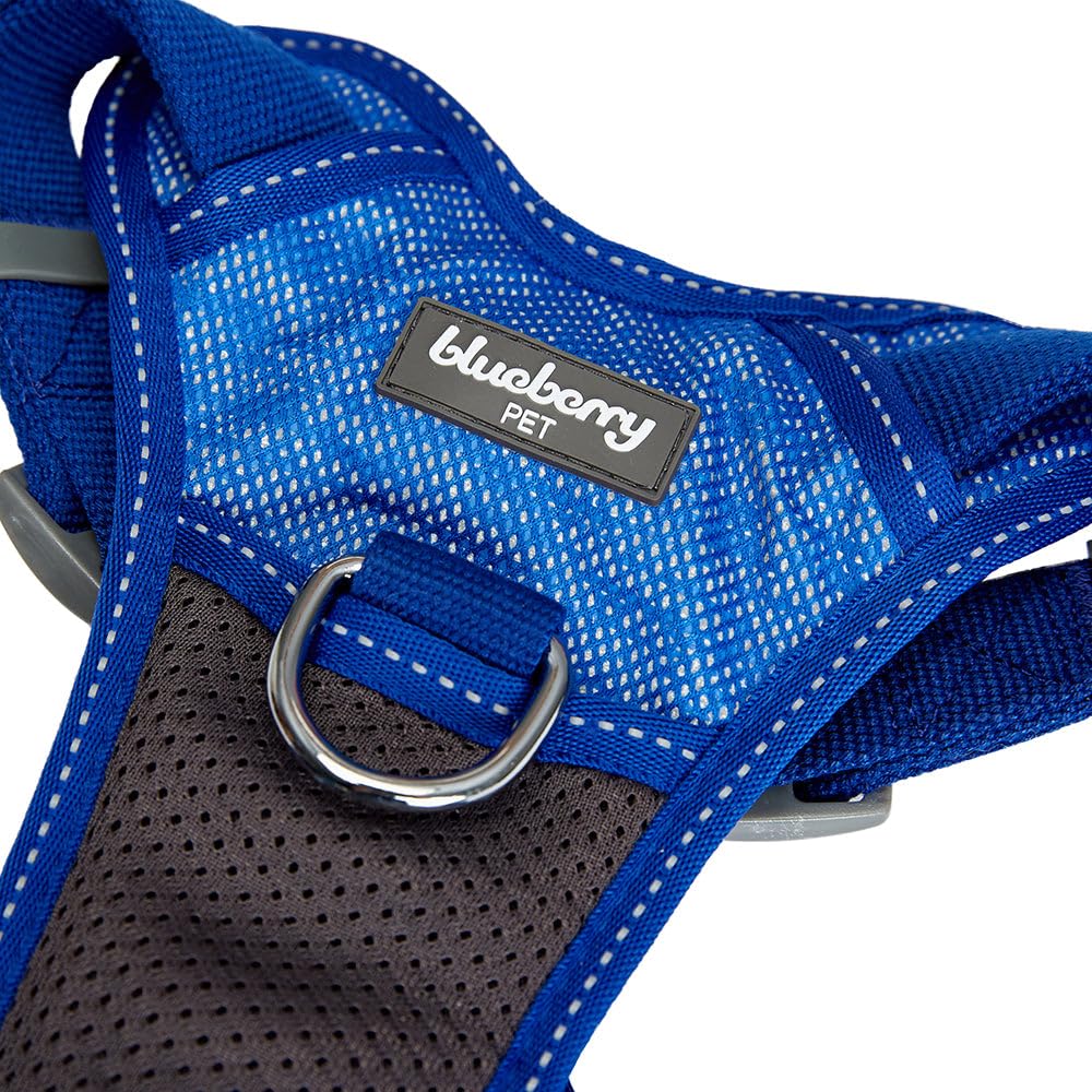 Blueberry Pet Soft & Comfy 3M Reflective Dog Harness Vest | Mesh Padded No Pull | Multi-Colored Stripe - Blue | Adjustable For S