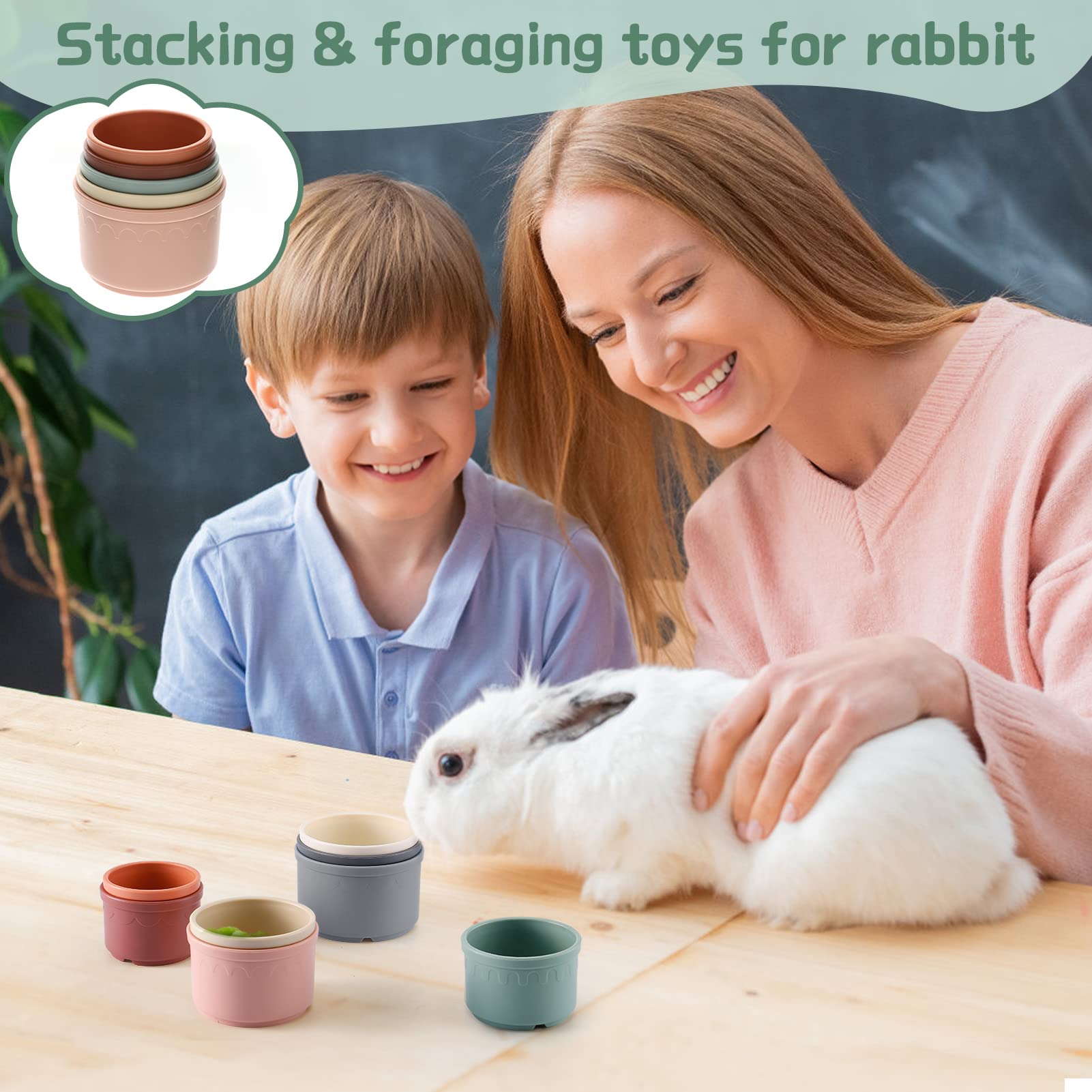 Mewtogo 8 Pcs Stacking Cups For Rabbits - Multi-Colored Reusable Bunny Toys Of Different Sizes, Safe Plastic Nesting Toys For Sm