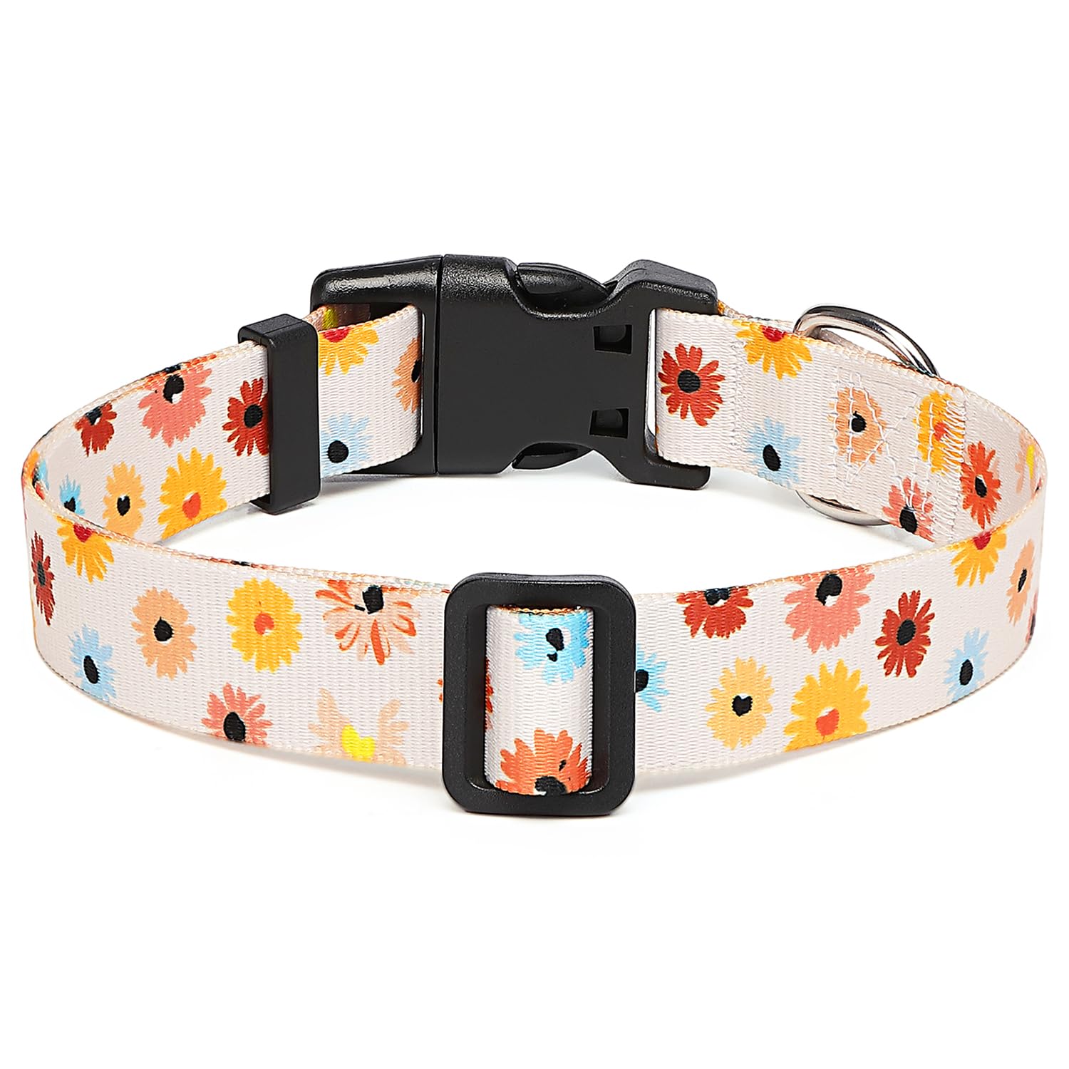Suredoo Adjustable Dog Collar With Patterns, Ultra Comfy Soft Nylon Breathable Pet Collar For Small Medium Large Dogs (M, Floral