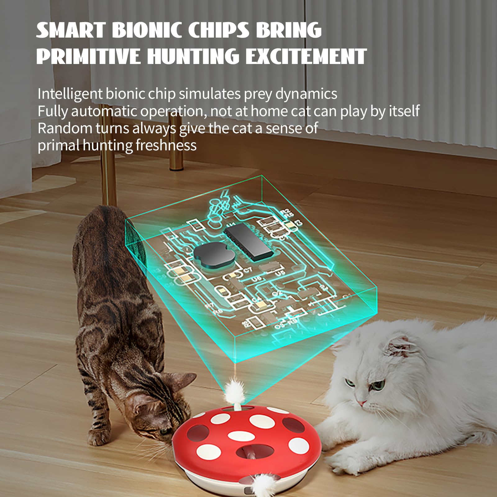 Pakeway Interactive Cat Toy, Automatic Cat Toys For Indoor Cats, Feather Toys, Eight Hole Structure And Two Ambush Feather,Infra