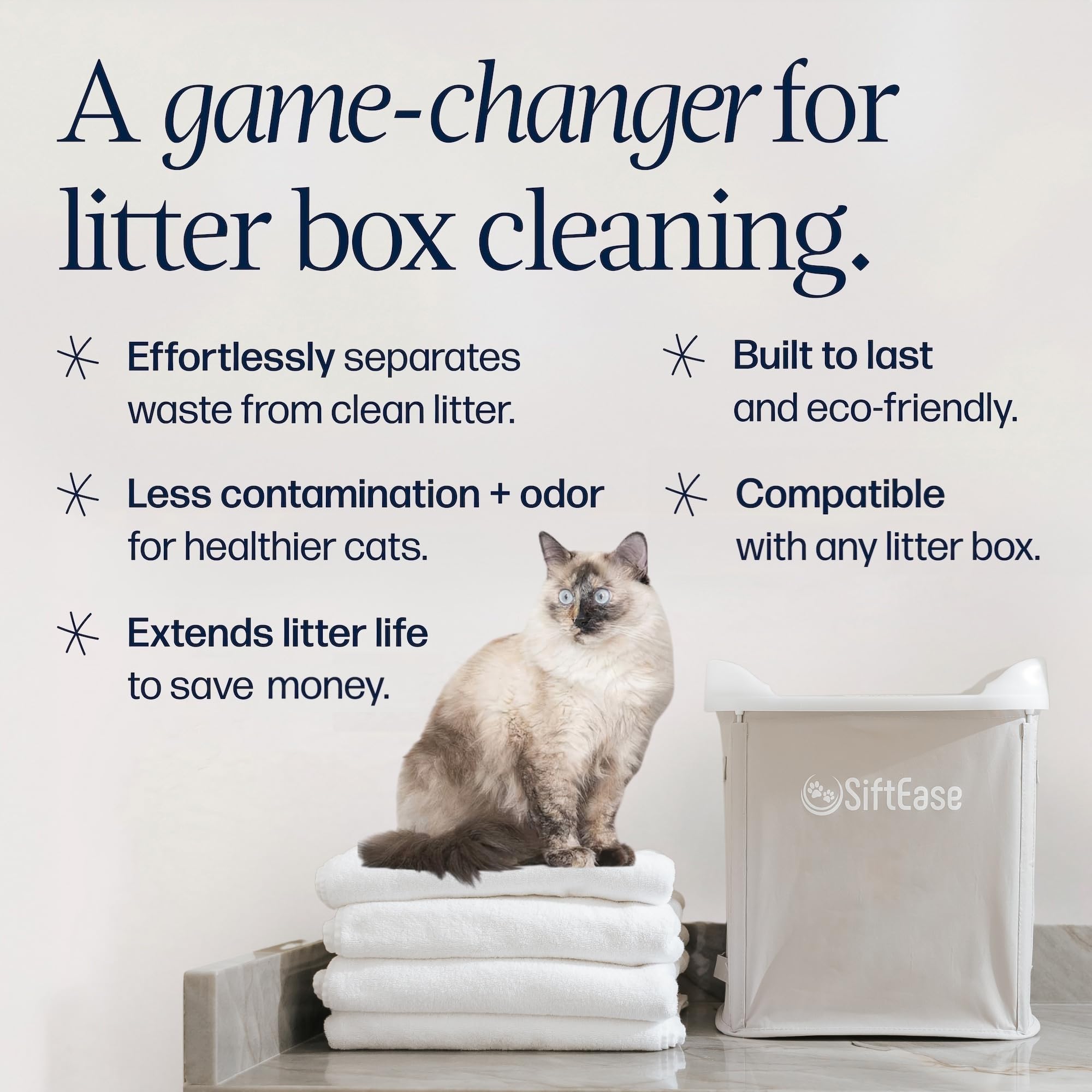 Cat Litter Sifter - Siftease Sifting Litter Box Cleaner, Fast & Easy Scoop Free Cleaning, Large Sift With Bin For Longer Lasting