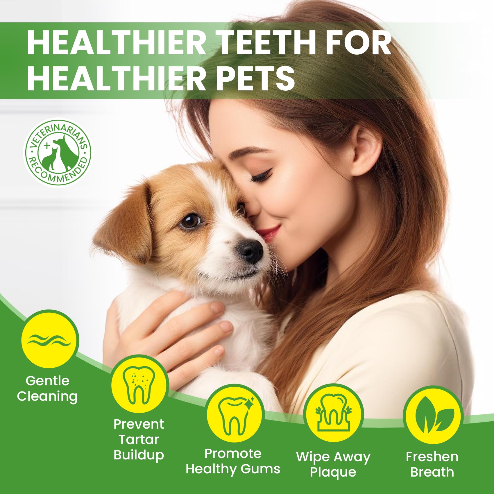 Pet Teeth Cleaning Wipes for Dogs & Cats, Pet Dental Finger Wipes for Dogs, No-Rinse Dog Toothbrush Toothpaste to Reduce Plaque