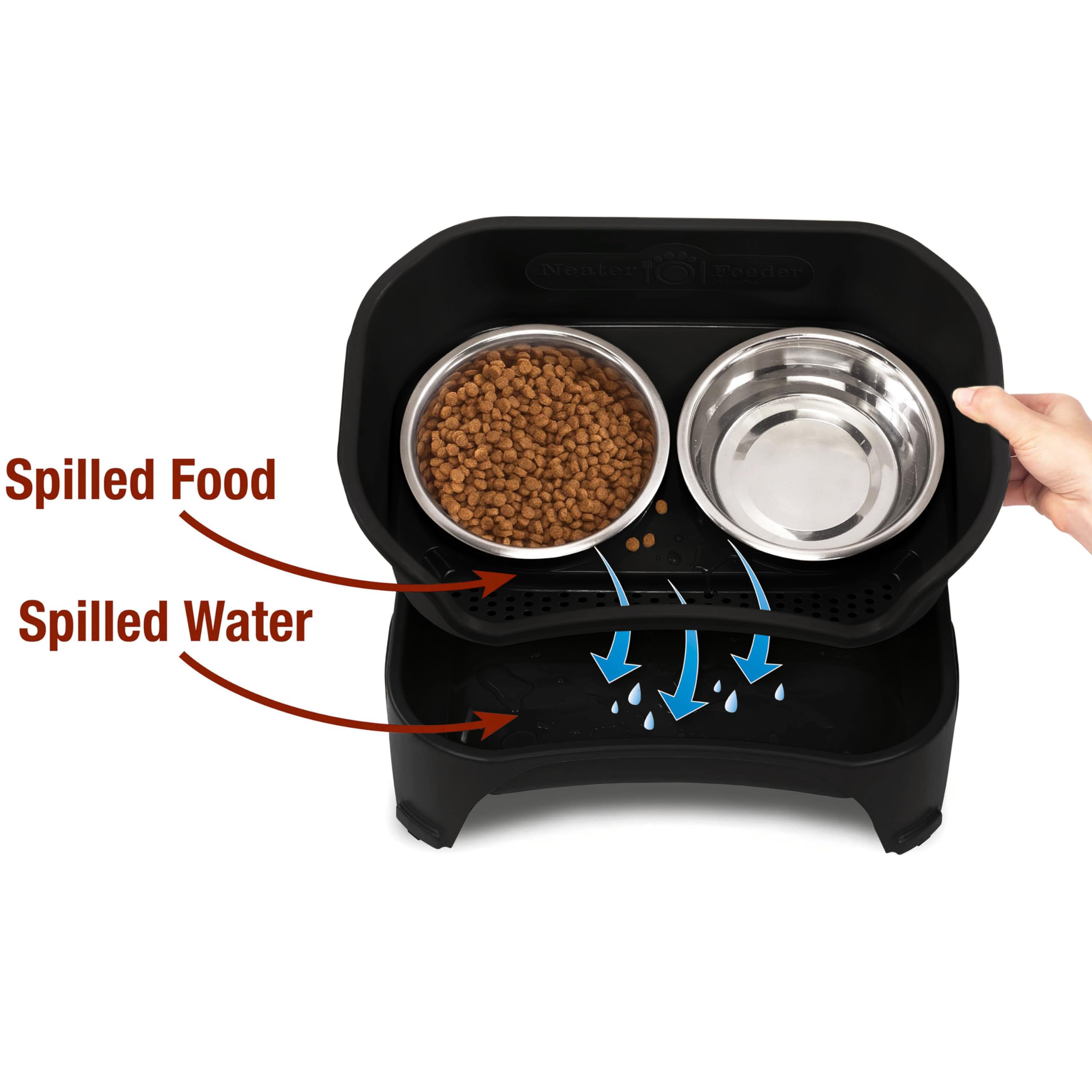 Neater Feeder - Express Model W/ Slow Feed Bowl - Mess-Proof Dog Bowls (M/L, Black) Made In Usa - Elevated, No Spill, Non-Tip, N