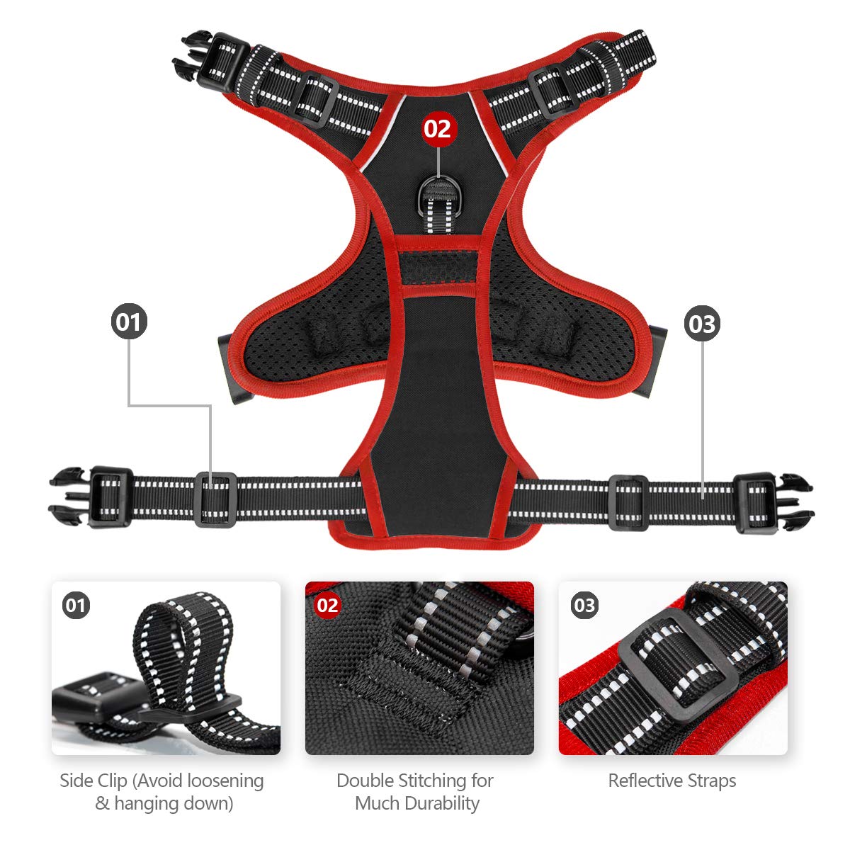 Phoepet 2019 Upgraded No Pull Dog Harness, Reflective Adjustable Vest, With A Training Handle + 2 Metal Leash Hooks+ 3 Snap Buckles +4 Slide Buckles(Xs, Black)