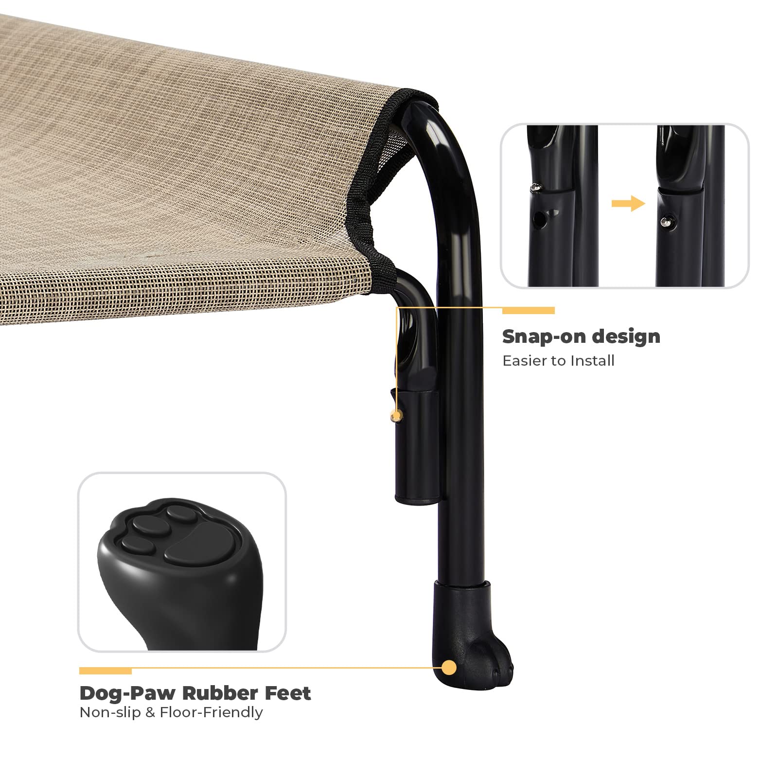 Veehoo Elevated Dog Bed, Outdoor Raised Dog Cots Bed For Large Dogs, Cooling Camping Elevated Pet Bed With Slope Headrest For Indoor And Outdoor, Washable Breathable, X-Large, Beige Coffee, Cwc2204