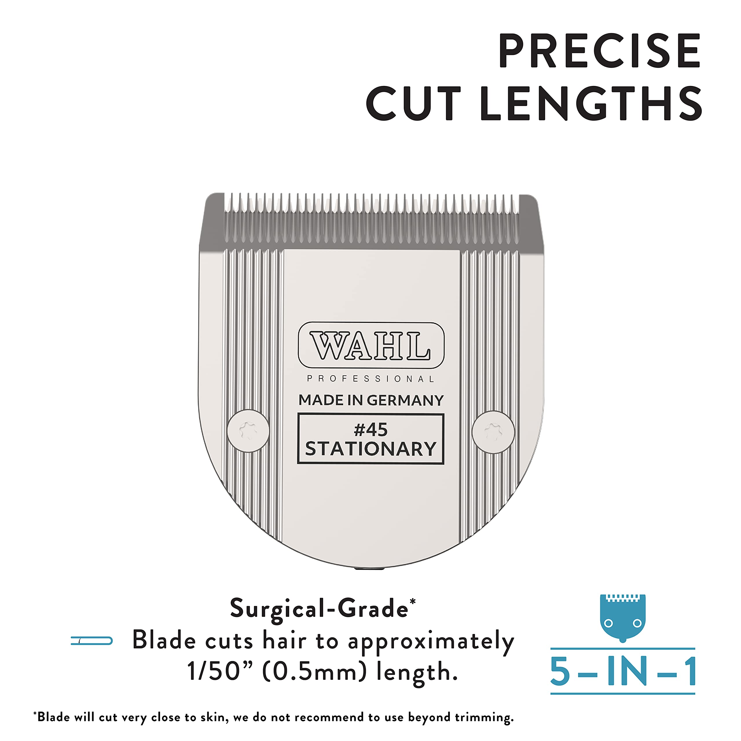 Wahl Professional Animal #45 Non-Adjustable Blade Arco, 5 Style Groom, Bravura, Chromado, Creativa & Figura 5-In-1 Pet, Dog & Horse Clippers (#41873-7190) Clipper Replacement Blades - Silver