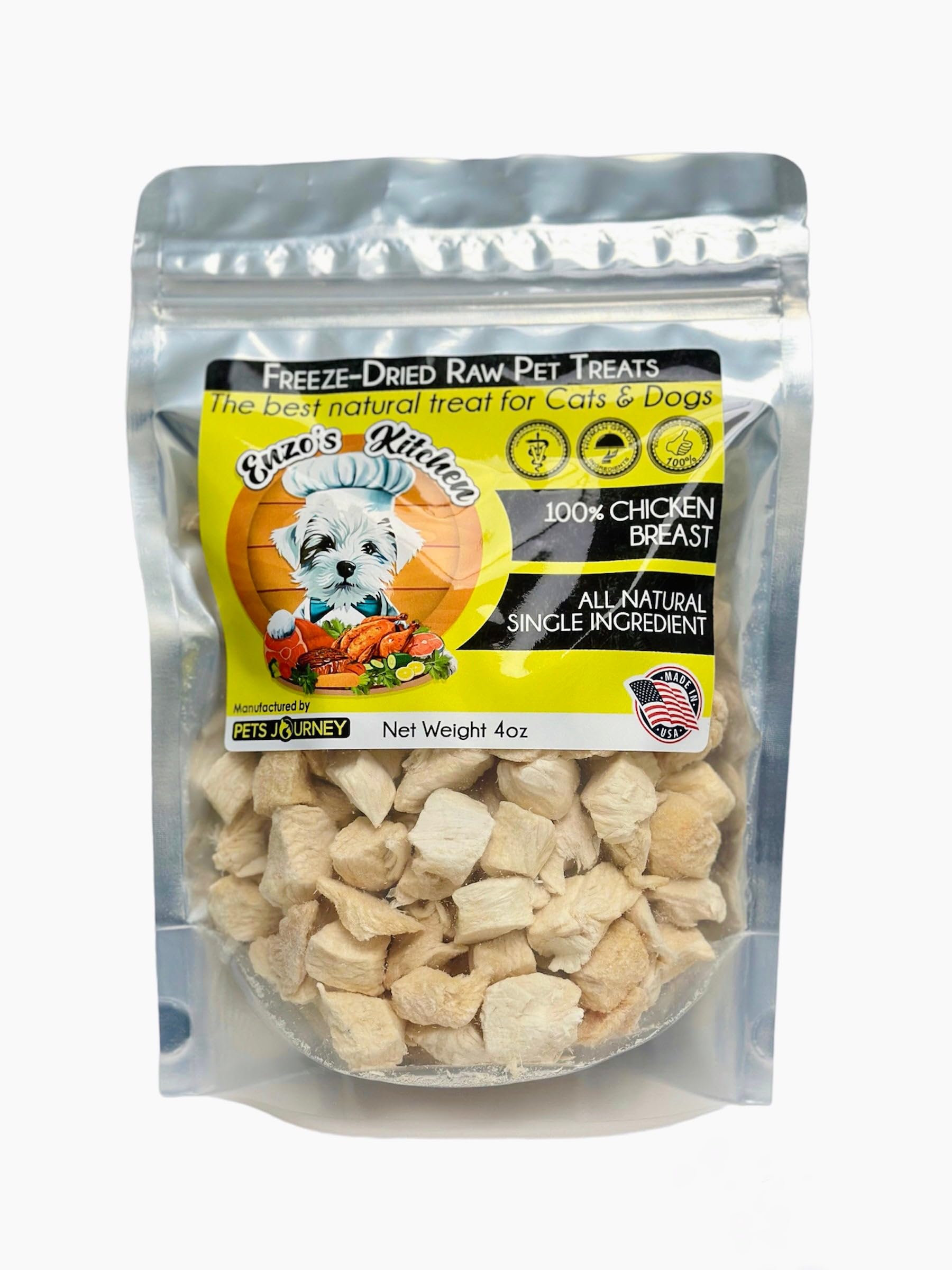 Pets Journey Freeze-Dried Chicken Breast Treats for Dogs & Cats, 4oz, Single Ingredient