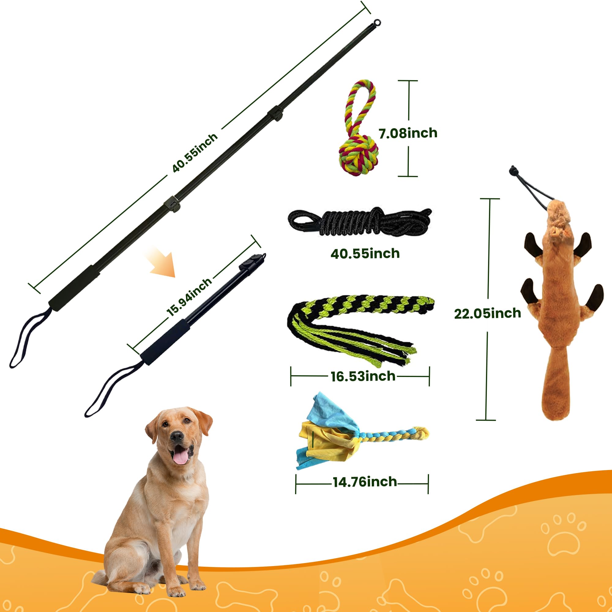 Gretmix Flirt Pole For Dogs, Interactive Dog Toys Extendable Teaser Wand With Lure Chewing Toy, Chase And Tug Of War For Small M