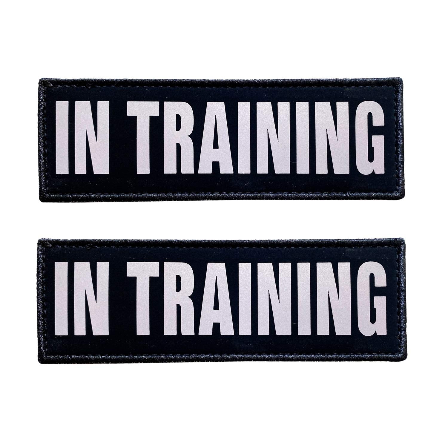 Jujupups Black Reflective Dog Patches 2 Pack Service Dog ,In Training, Do Not Pet, Tags With Hook And Loop Patches For Vests And Harnesses (In Training, 4X1 Inch)