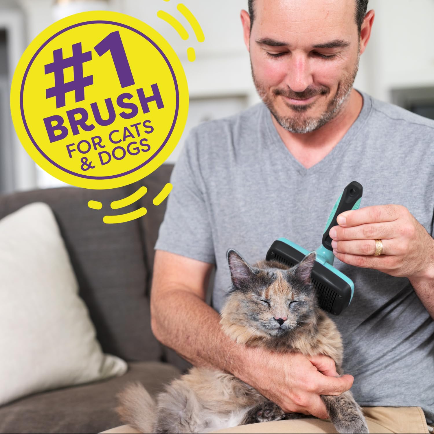 Hertzko Dog Brush For Shedding - Self Cleaning Slicker Brush For Dogs And Cats - Gently Removes Loose Hair, Tangles, And Dirt - Grooming Brush Suitable For Long Or Short Coats - Aqua