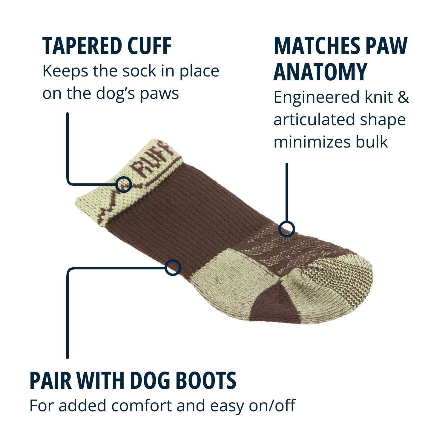Ruffwear, Bark'N Boot Socks, Comfortable Dog Socks & Boot Liners, Earth Brown, 1.50 In/ 1.75 In