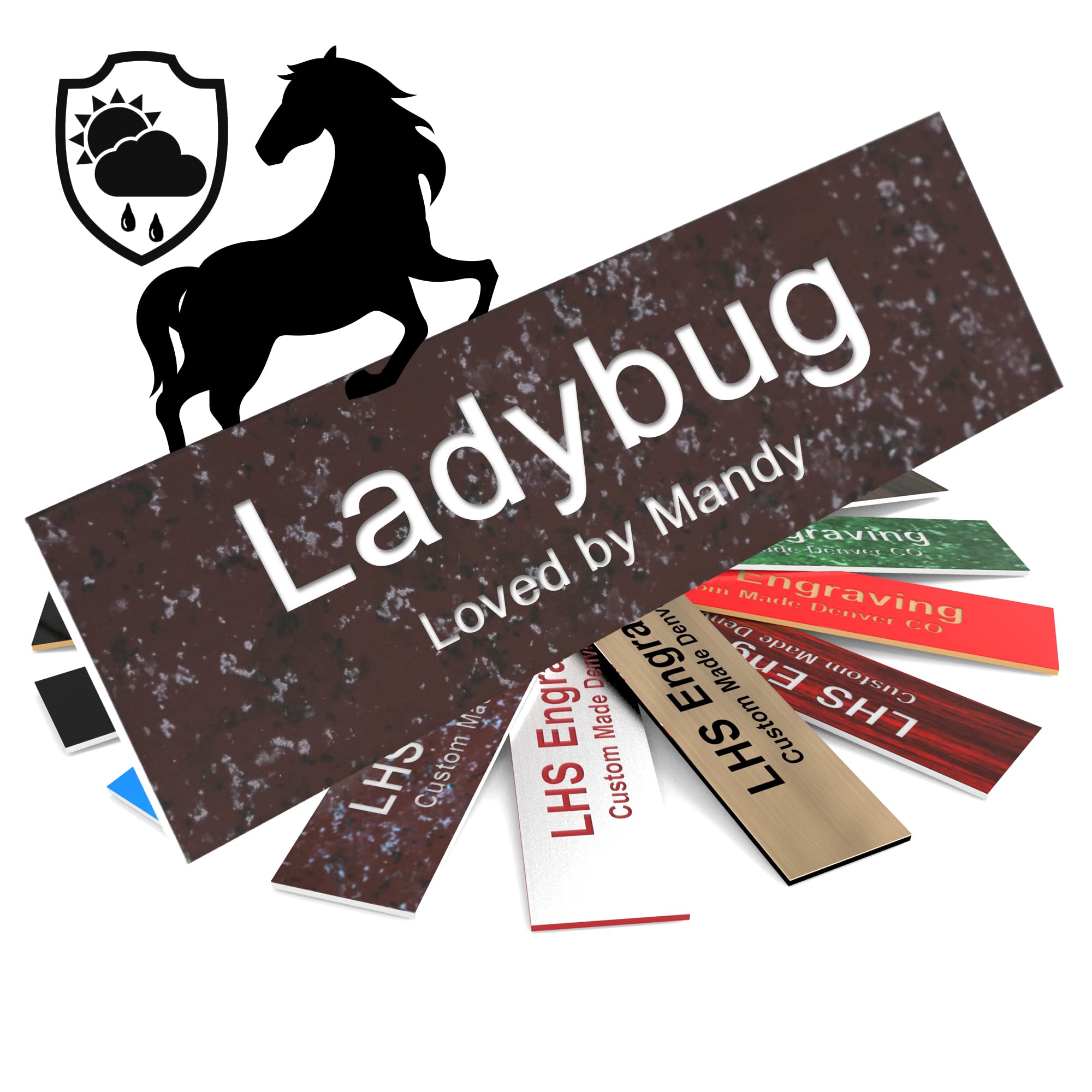 Lhs | Personalized Horse Stall Name Plates, 2X12 Horse Stall Signs With Adhesive, All Weather Uv Protected, Cranberry Marble Pat